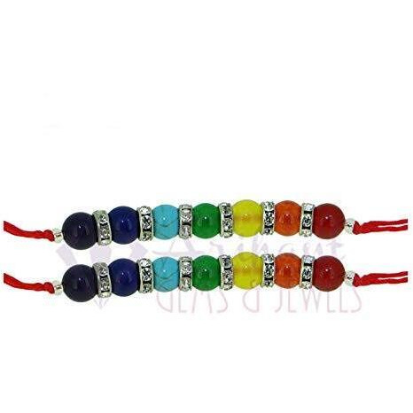 Arihant Gems & Jewels 7 Chakra Energetic Healing Stone Rakhi for Brother/Bhai/Bhaiya/Bro | Natural & Certified | Astrological Gemstone | Positive Effect (Set of 2)