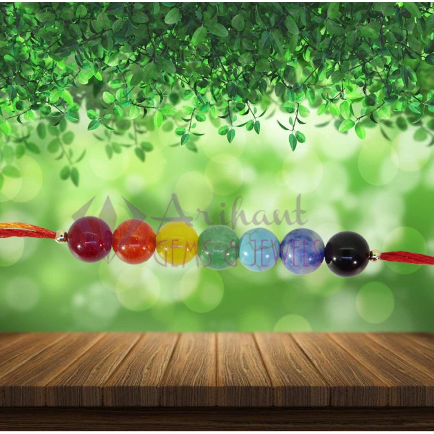 Arihant Gems & Jewels 7 Chakra Energetic Healing Stone Rakhi for Brother | Natural & Certified | Astrological Gemstone | Positive Effect (Set of 4)