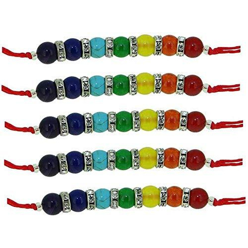 Arihant Gems & Jewels 7 Chakra Energetic Healing Stone Rakhi for Brother/Bhai/Bhaiya/Bro | Natural & Certified | Astrological Gemstone | Positive Effect (Set of 5)