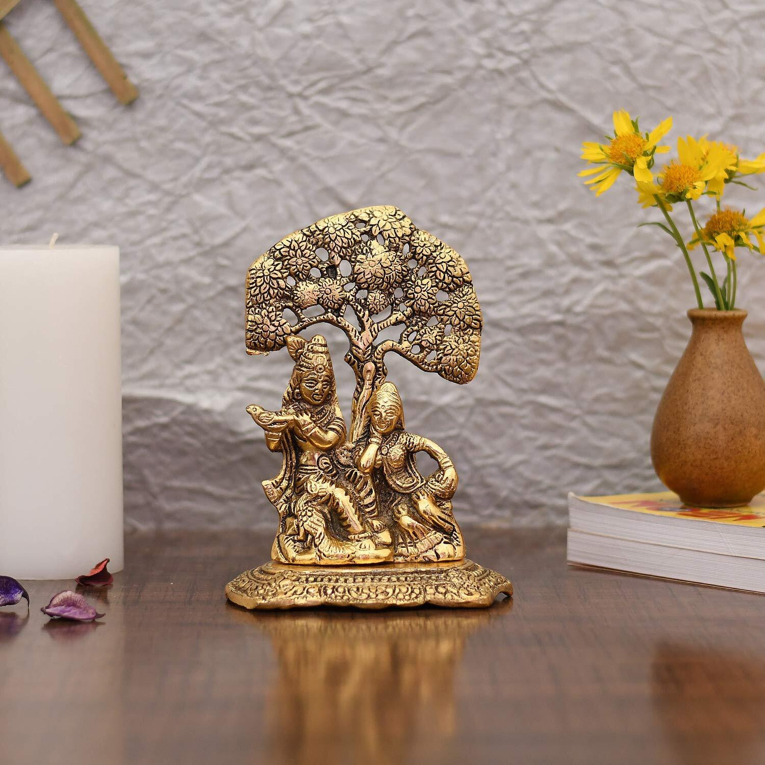 Rakhis for Bhai Bhabhi Brother with Gifts Hamper - Rakhi for Brother Gift Combo - Radha Krishna Idol Showpiece/Premium Kundan Rakhi/Lumba Rakhi/Best Wishes Greeting Card/Rakshabandhan Gifts