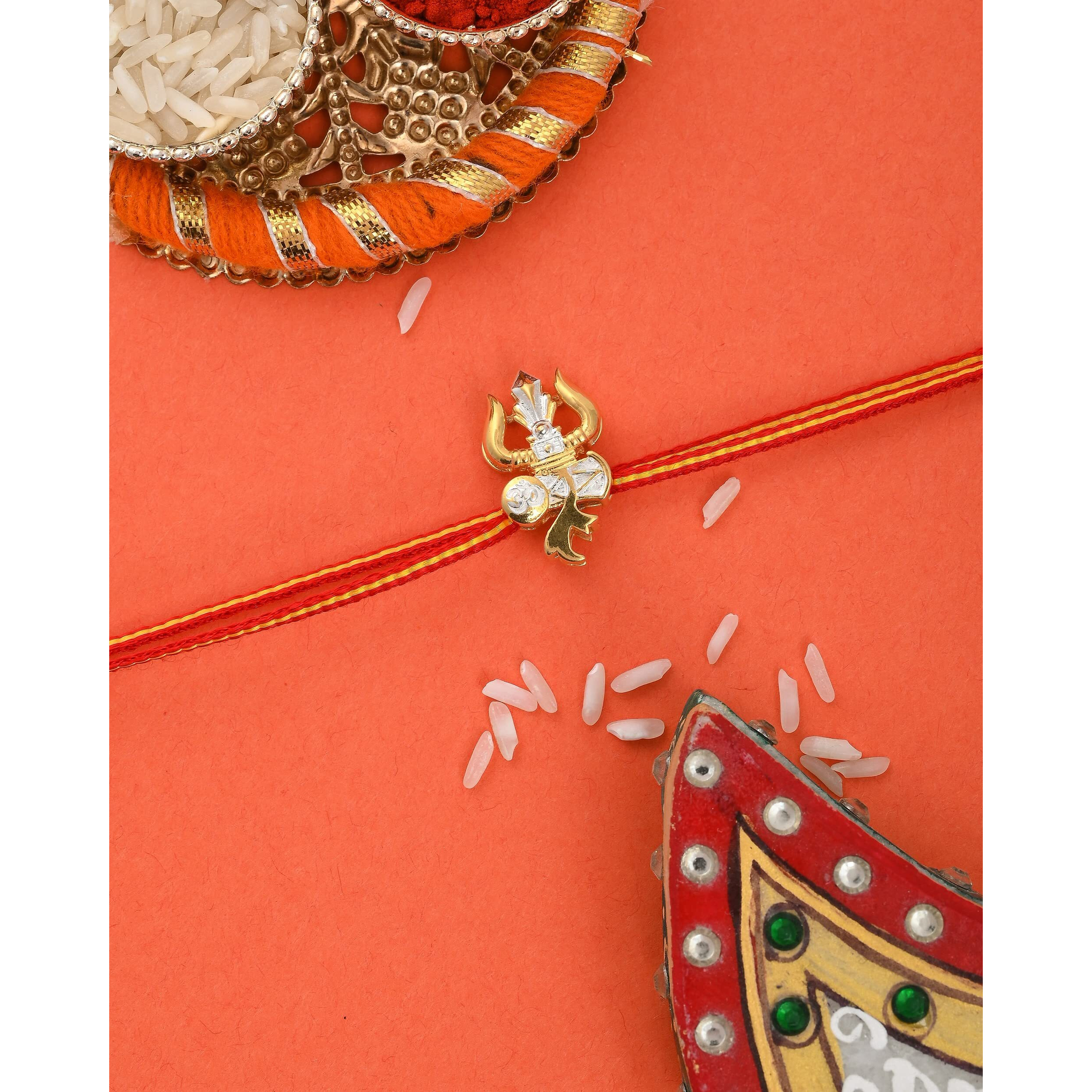 I JUELS  LIVE THE EMOTIONS 925 Sterling Silver Trishul Damroo Silver rakhi for brother. 3-In-1 Silver rakhi/bracelet/pendant for Men and women.