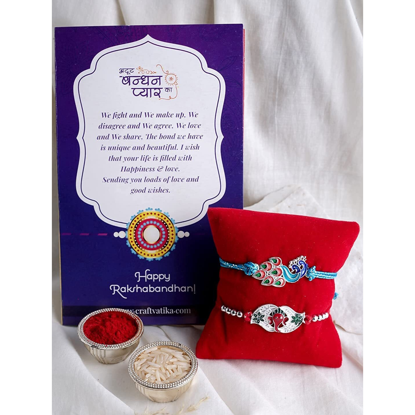 CraftVatika Silver Rakhi for brother Rakhi Combo Pack of 2 for Brother Bhaiya Bhabhi - Peacock Rakhi Ganesha Rakhi - Bhabi/Bhaiya/Gift