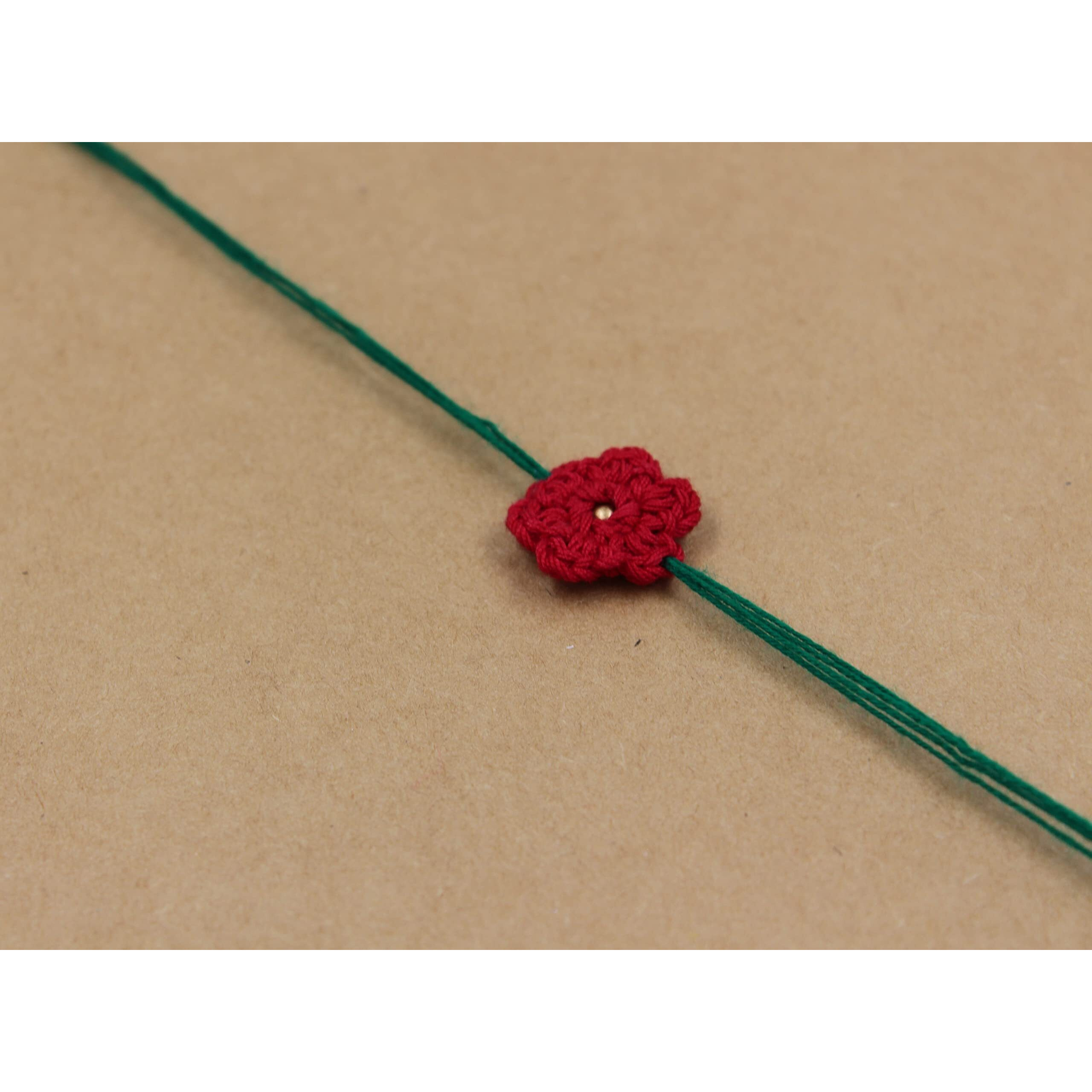Prapti Handicrafts Handmade Crochet Flower Rakhi For Brothers/Kids (Red)