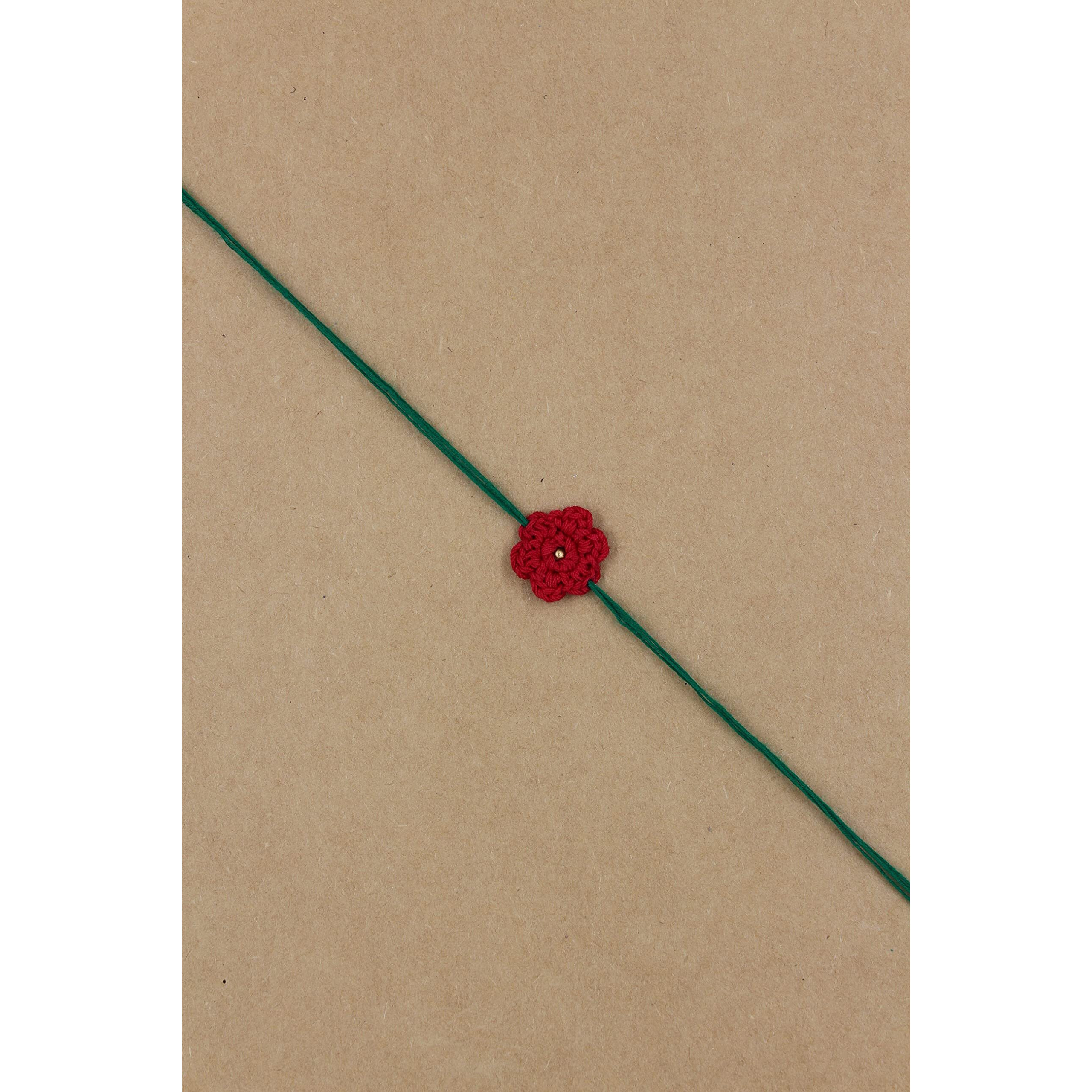 Prapti Handicrafts Handmade Crochet Flower Rakhi For Brothers/Kids (Red)