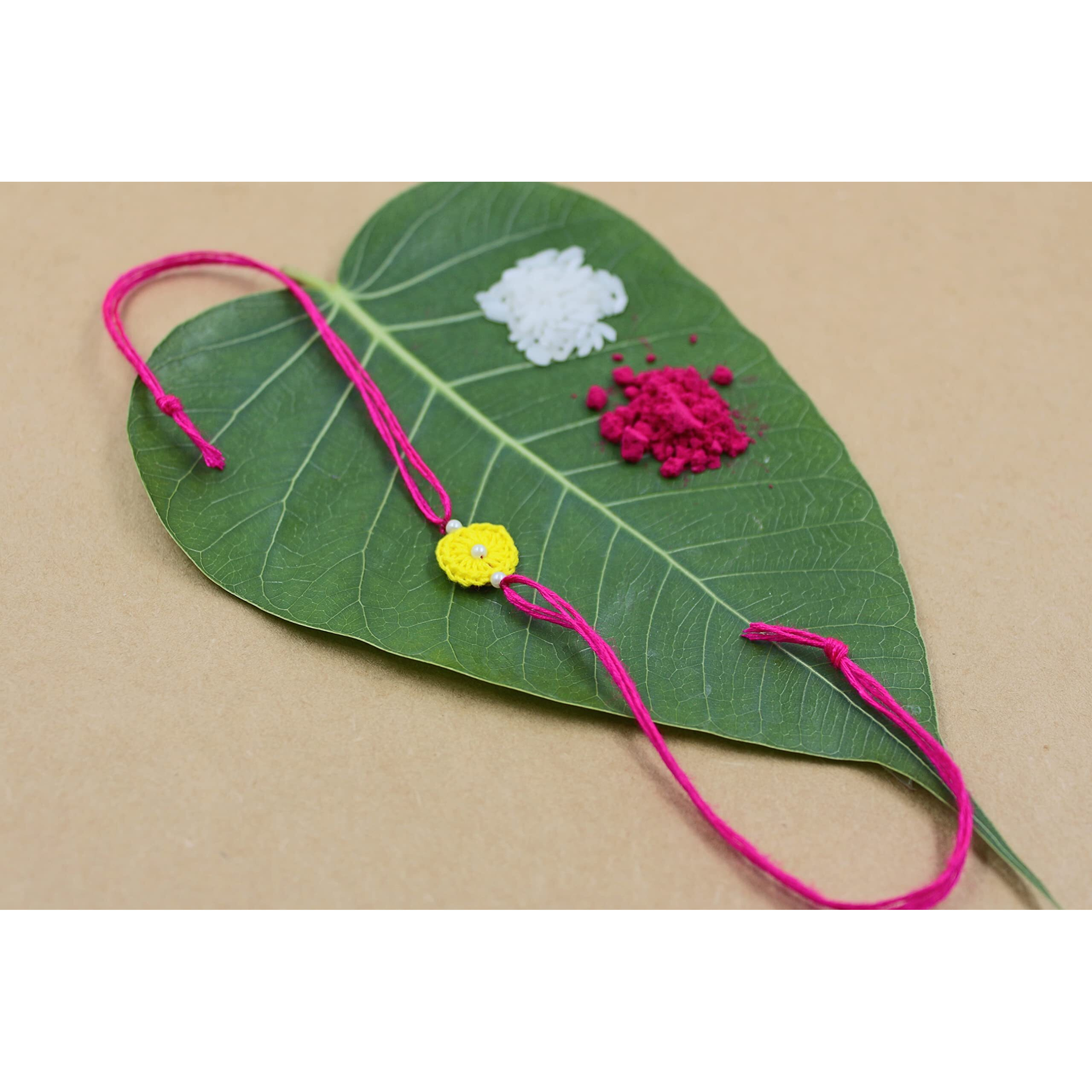 Prapti Handicrafts Handmade Crochet Flower Rakhi For Brothers/Kids