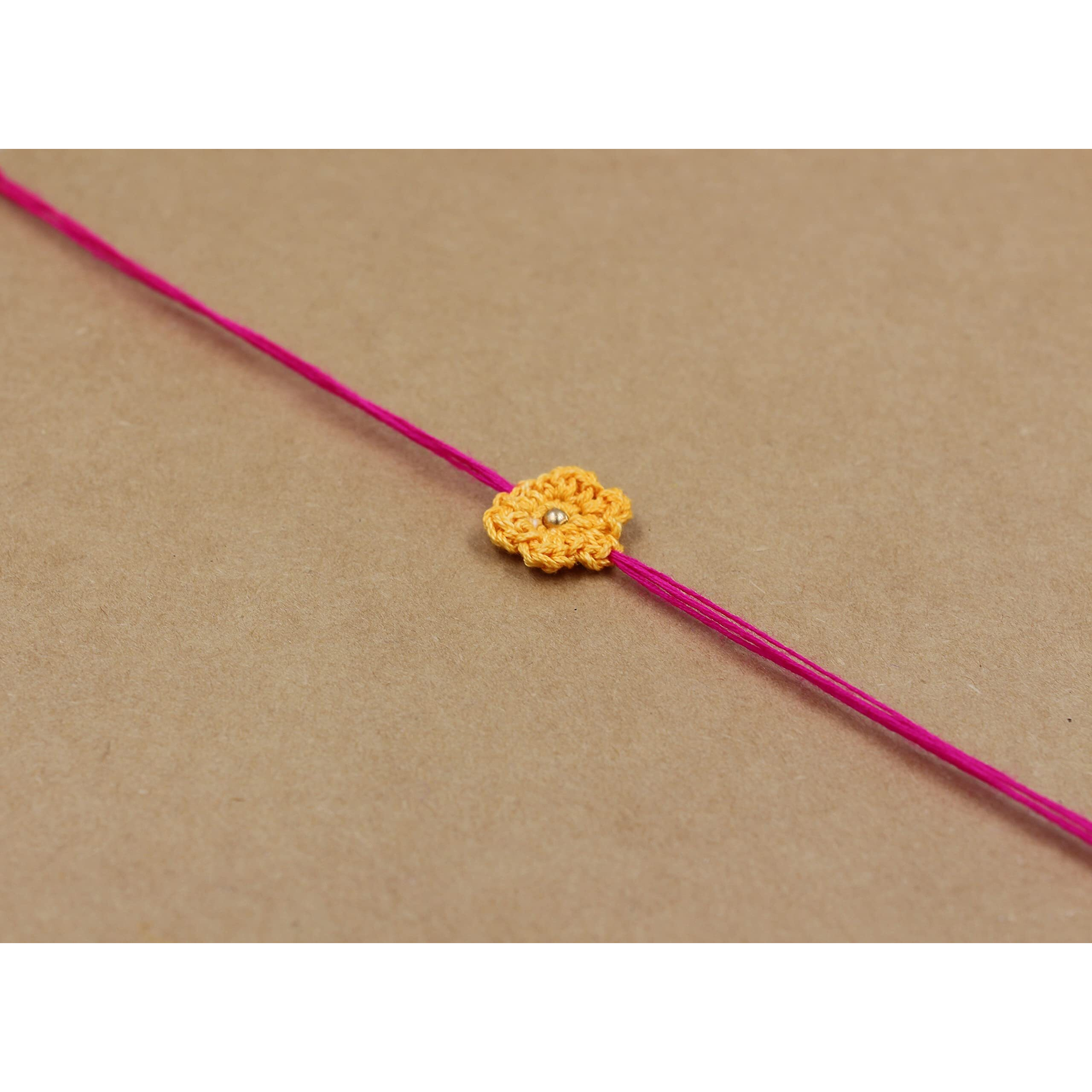 Prapti Handicrafts Handmade Crochet Flower Rakhi For Brothers/Kids
