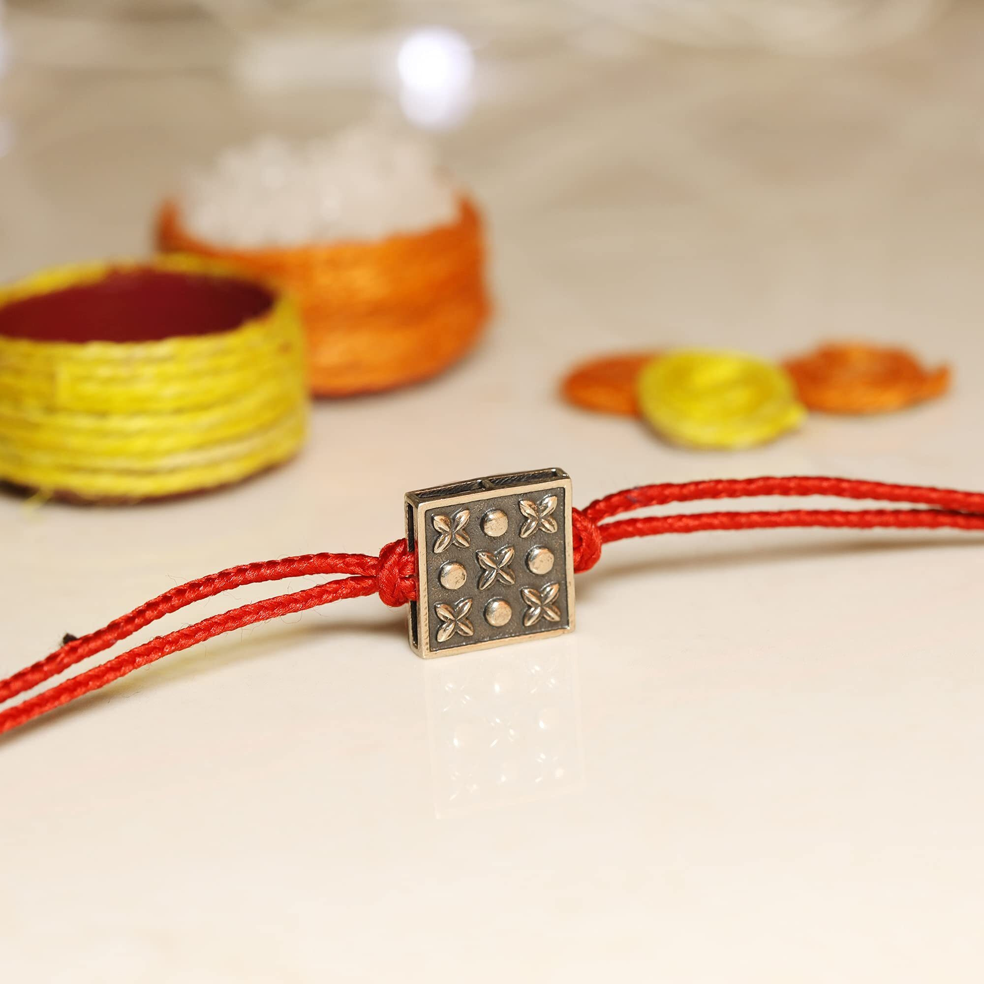 GIVA 925 Silver Square Rakhi with Roli Chawal, Cotton Thread | Quirky Rakshabandhan Rakhi for Brother | Silver Rakhi for Boys & Men With Certificate of Authenticity