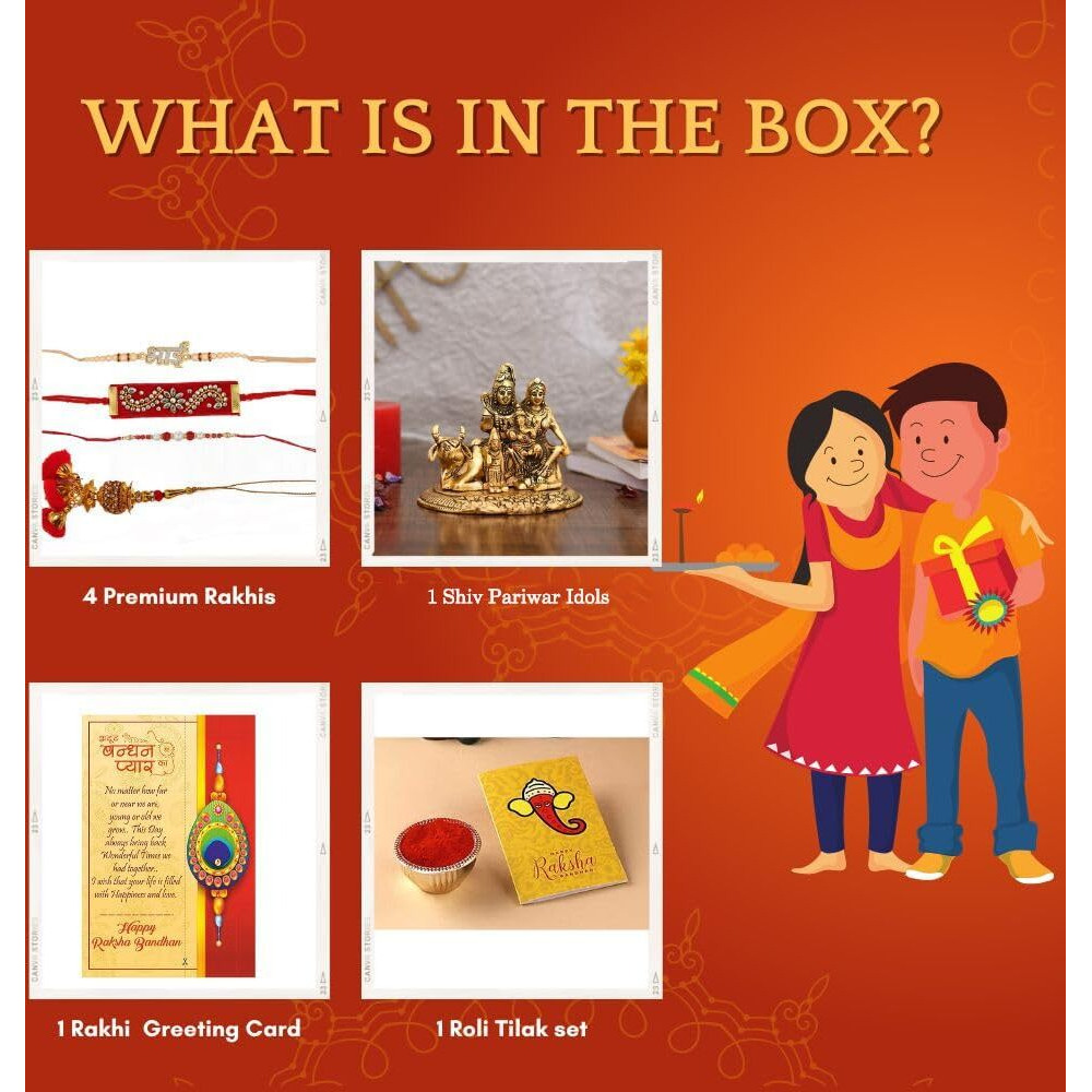 Collectible India Rakhi for Brother with Gift Set - Rakhi Gift for Brother Combo - Rakhi for Brother and Bhabhi Kids - Shiva Parvati Ganesh Idol Showpiece/Bhai Rakhi/Lumba Rakhi/Greeting Card
