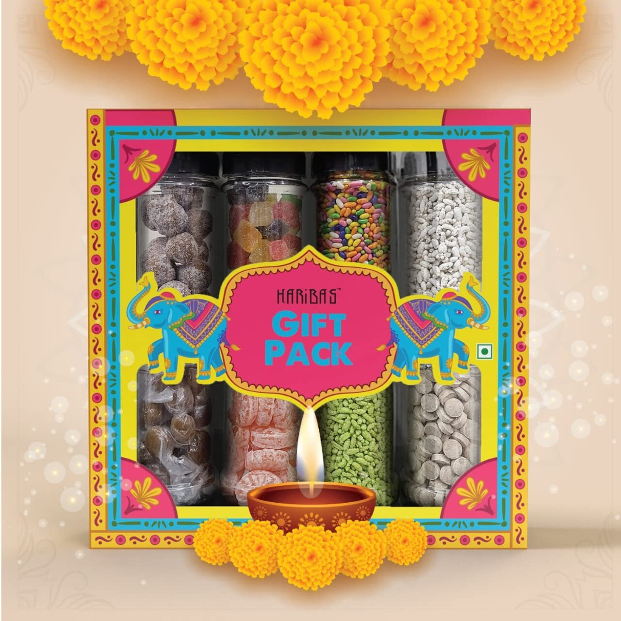 HARIBAS Rakhi Gift Hamper for Festival Holi, Mukhwas & Digestives Rakshabandhan (Pack of 8 Jars), Gift Hamper Sweet Celebration with Friend and Family, Mukhwas & Digestives Gift Pack