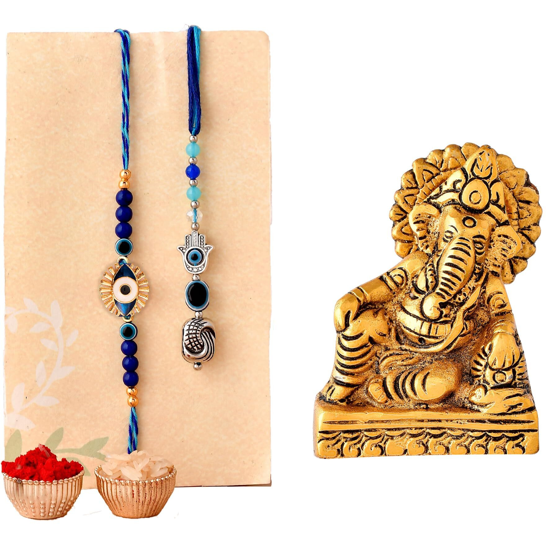 CraftVatika Evil Eye Rakhi for Brother and Bhabhi Ganesha Gift Combo Rakhi with Ganesha Idol Showpiece Evil Eye Rakhi Couple Pair for Bhaiya Bhabhi Rakhis for Rakshabandhan