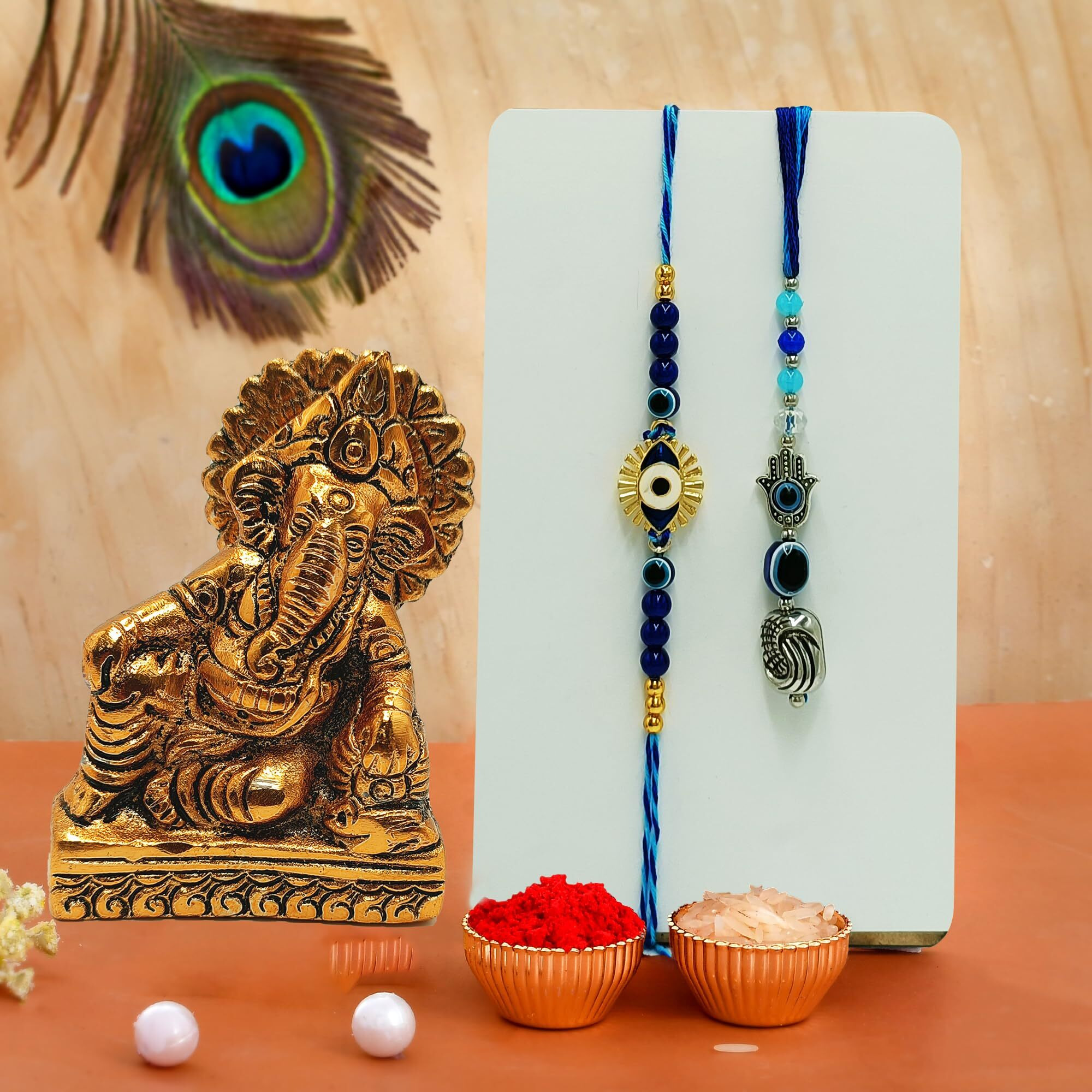 CraftVatika Evil Eye Rakhi for Brother and Bhabhi Ganesha Gift Combo Rakhi with Ganesha Idol Showpiece Evil Eye Rakhi Couple Pair for Bhaiya Bhabhi Rakhis for Rakshabandhan