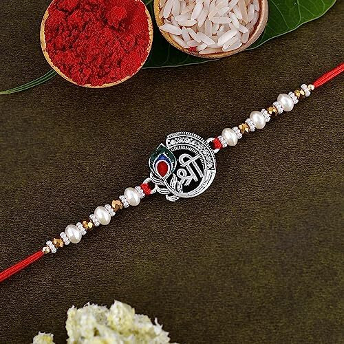 TONKWALAS Rakhi for Brother with Ganesh Idol Combo Set | Combo of 5 (1 Ganesh Idol, 2 Rakhi, 1 Roli Chawal Pack, 1 Greeting Card) (SG1-C18-C11)
