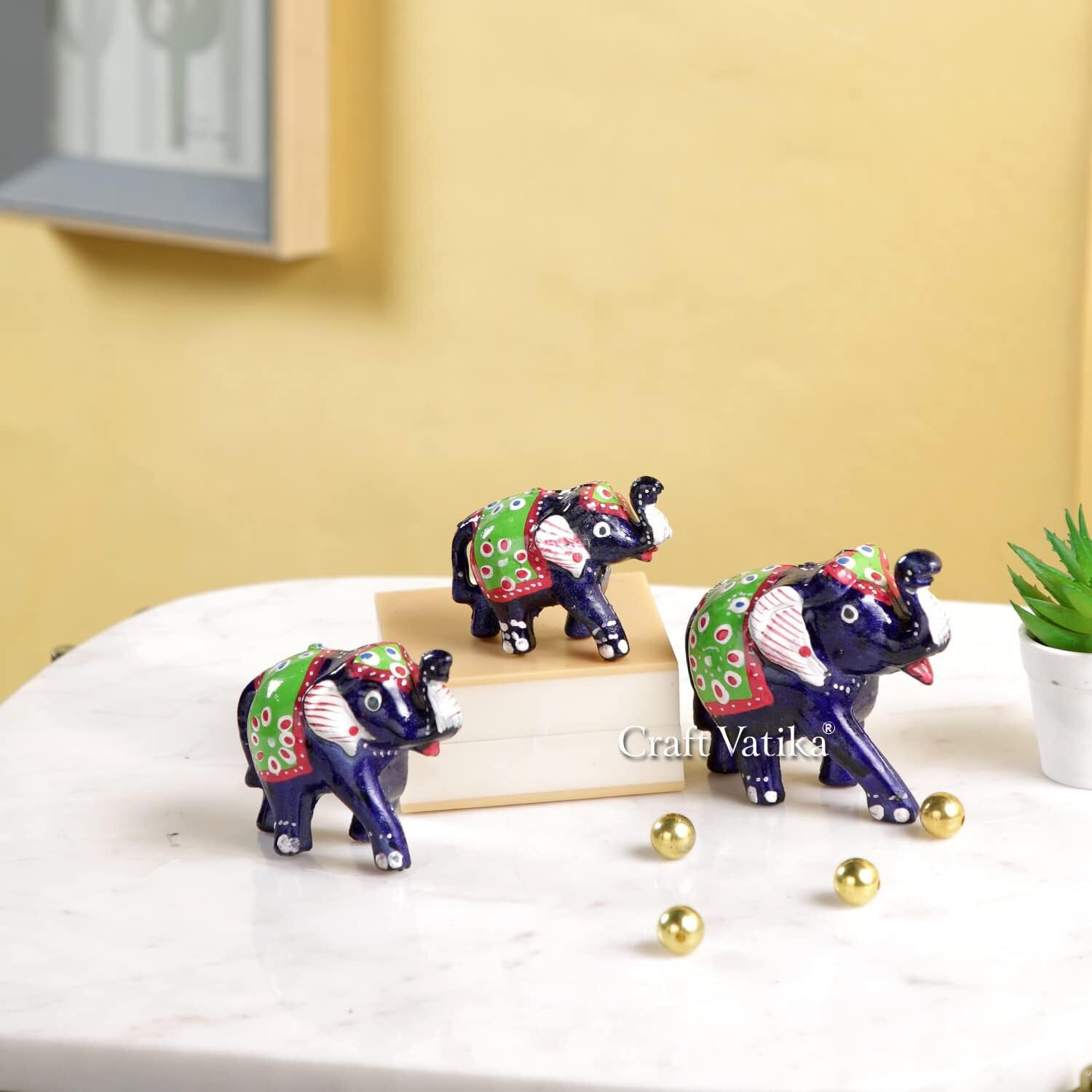 CraftVatika Rakhi Set of 1 for Brother Bhai Men - Designer Rakhi for Brother with Elephant Pair Set of 3 Showpiece - Rakshabandhan Rakhi Gift for Brother (M2-Single Rakhi)