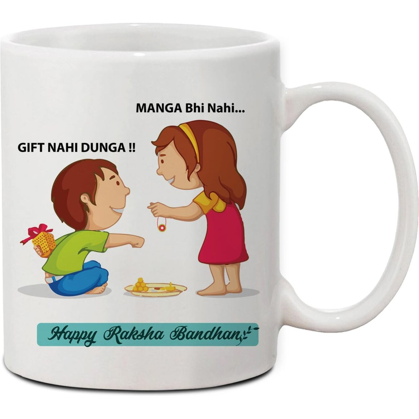 SAHU KRAFT RakshaBandhan Special Coffee Mug & Rakhi Gift Set for Brother, Rakhi Gift, Sister Gift with Glossy Printed Ceramic Coffee Mug - (i-1) White, (350ml)