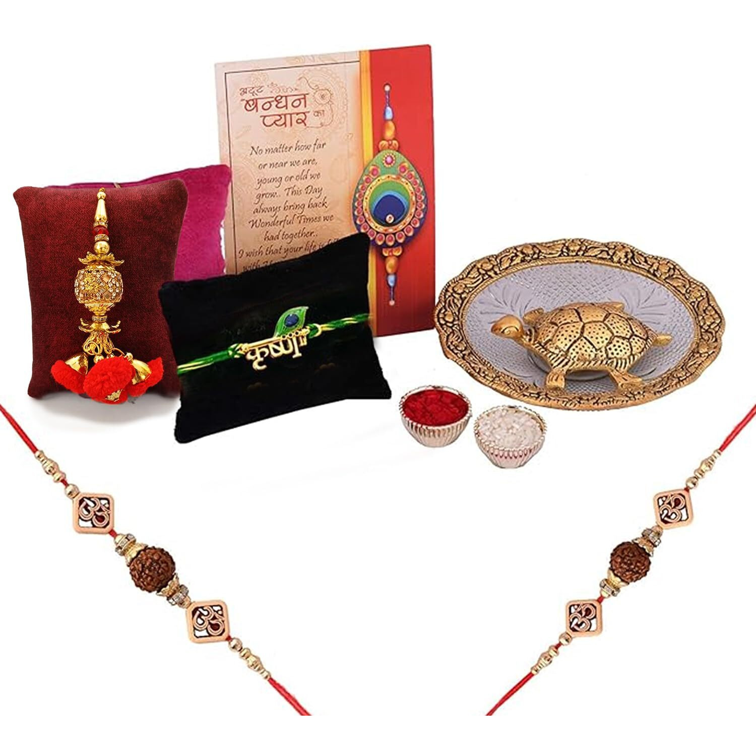 Collectible India Rakhi Gift for Brother Combo Set - Rakhi for Brother - Rakhi for Rakshabandhan Gifts for Bhaiya Bhabhi - Metal Tortoise Vastu Showpiece, Home Decor Items (M1- Family Combo)