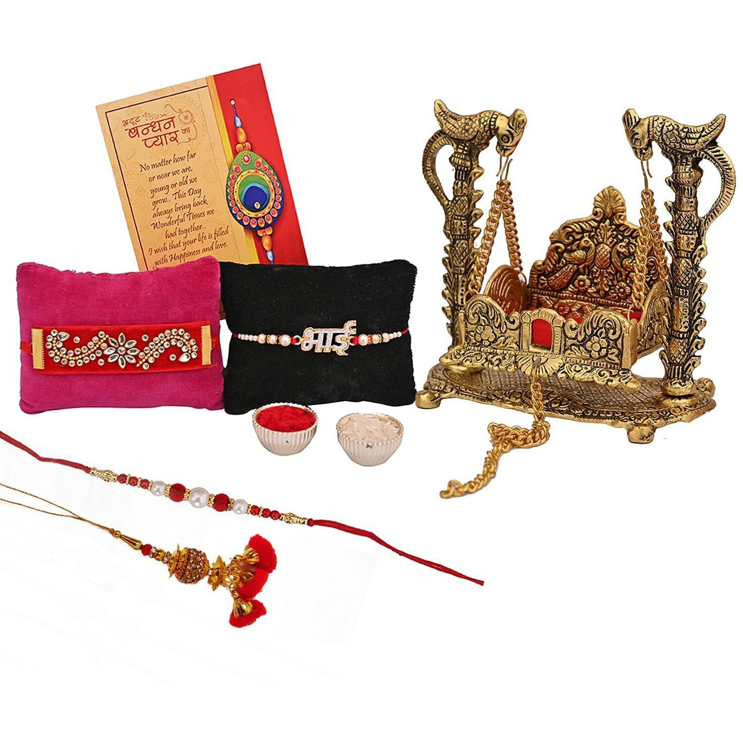 Rakhi for Brother Combo Set - Rakhis For Rakshabandhan Sister Kids Bhaiya - Rakhi Gift For Brother Bhabhi - Ladoo Gopal Jhula Singhasan/ Peacock Rakhi/ Bhai Rakhi/ Lumba Rakhi/ Greeting Card