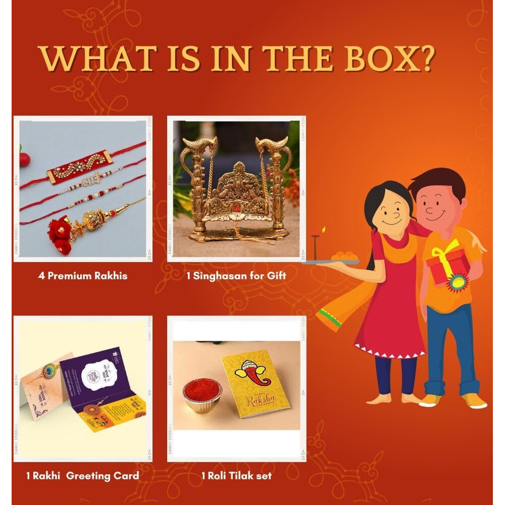 Rakhi for Brother Combo Set - Rakhis For Rakshabandhan Sister Kids Bhaiya - Rakhi Gift For Brother Bhabhi - Ladoo Gopal Jhula Singhasan/ Peacock Rakhi/ Bhai Rakhi/ Lumba Rakhi/ Greeting Card