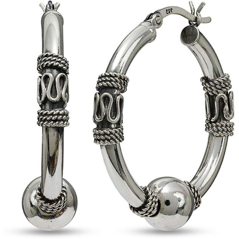 LeCalla Womens 925 Sterling Silver BIS Hallmarked Light-Weight Bali Hoop Click-Top Earrings 45 MM | Rakhi Gift for Sister