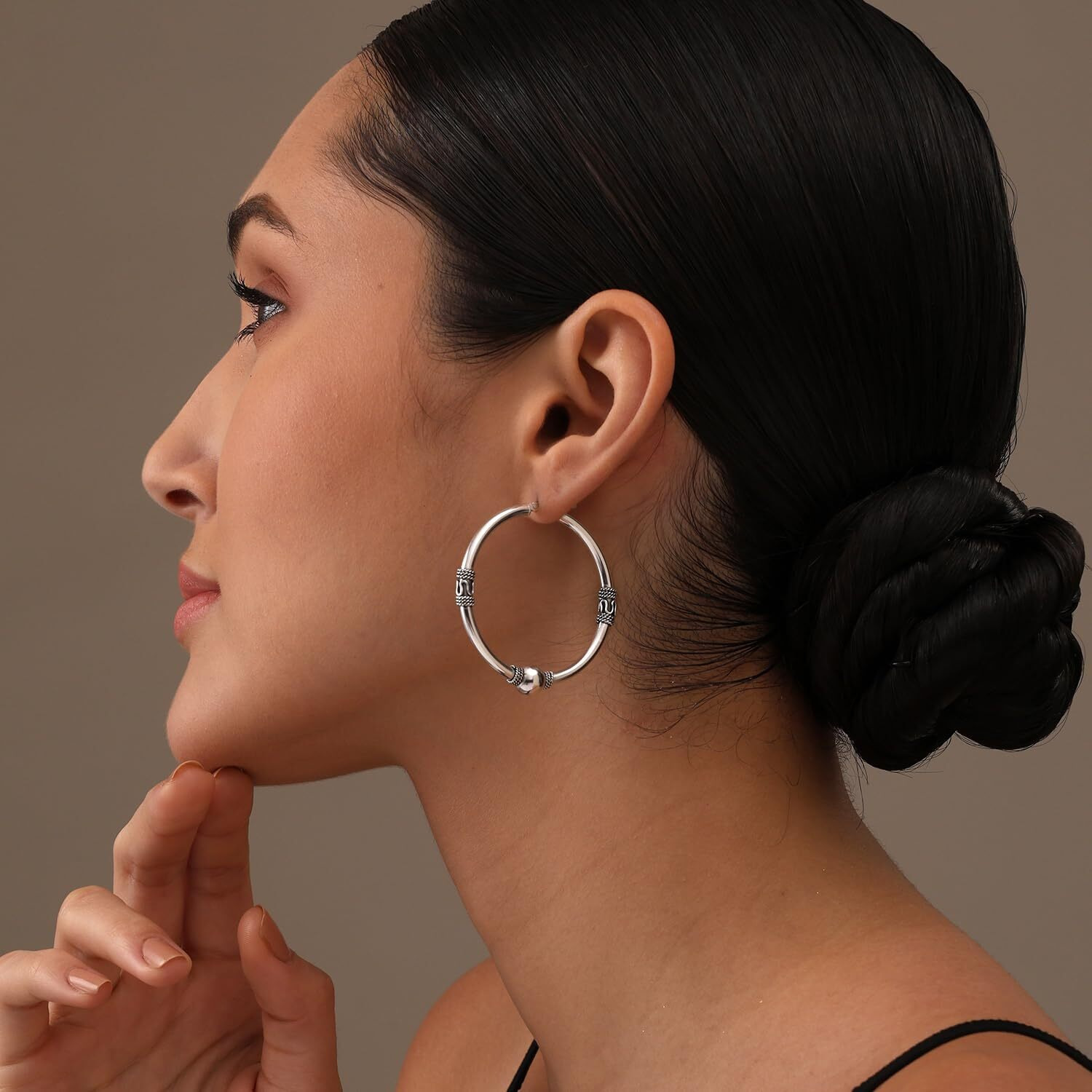 LeCalla Womens 925 Sterling Silver BIS Hallmarked Light-Weight Bali Hoop Click-Top Earrings 45 MM | Rakhi Gift for Sister