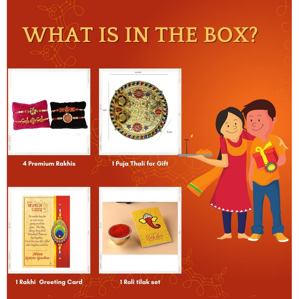 Rakhi with Pooja thali for Brother and Bhabhi Kids, Rakhi Pooja thali Combo Set (Thali with Designer Rakhi)