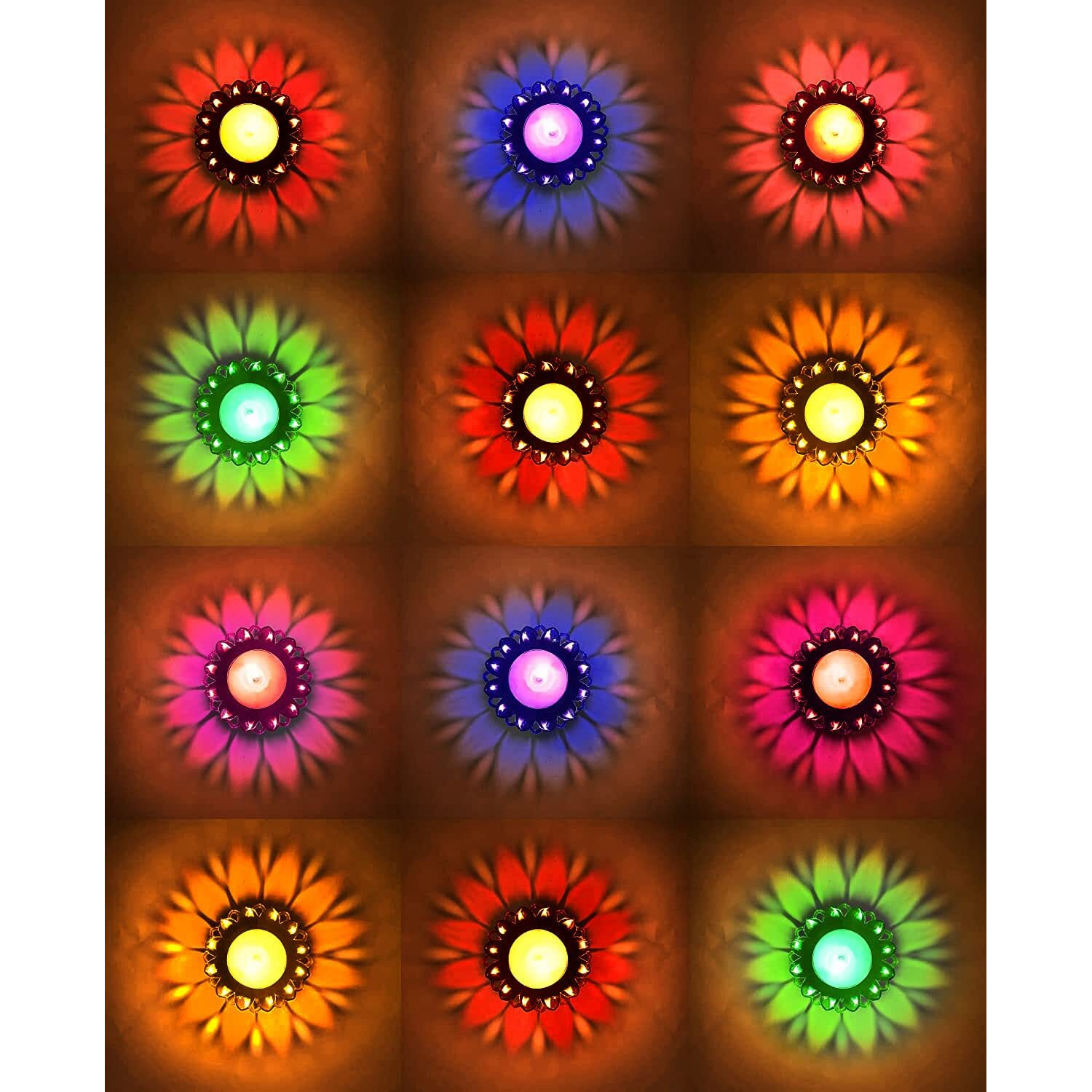CraftVatika 3D Reflection Diya, Diwali Decoration Items for Home Decor Transparent Multicolor Water Floating Reflections Plastic Oil Diya for Home Diwali Festival Decoration, (12 Diya) (Pack of 36)