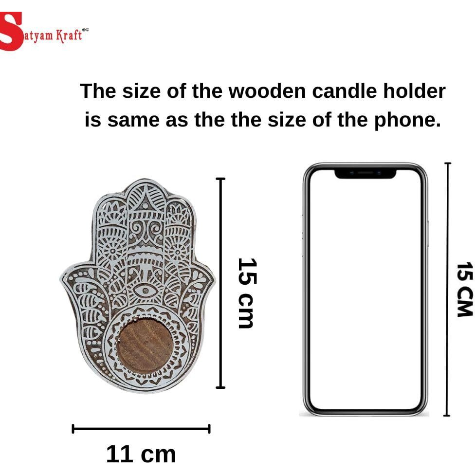 SATYAM KRAFT 2 Pcs Wooden Candle Holder with 2 Wax Candles, Floor Decoration Reusable for Puja Decor Tealight Candle Holder Diya for Pooja, Festival Decoration, Home Decor