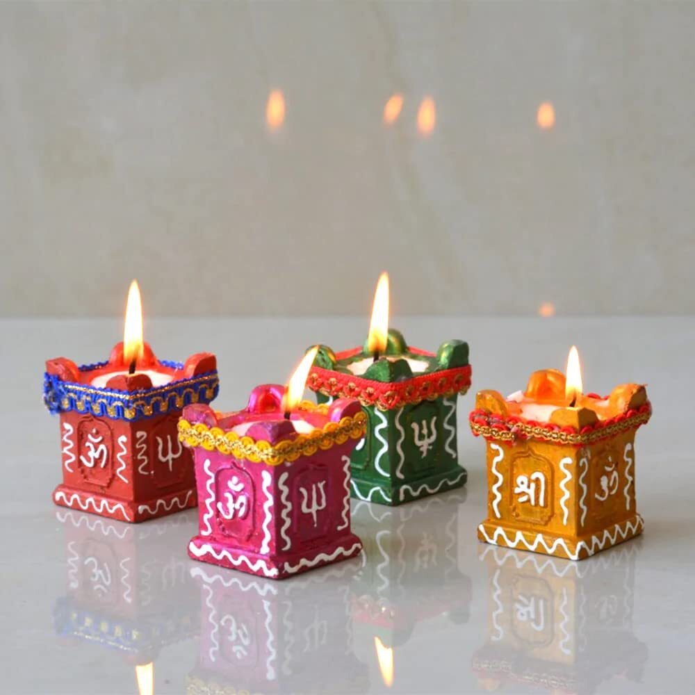CraftVatika Clay Diya For Puja Diwali Decoration Items Terracotta Candles For Home Decoration/Diwali Lights/Candle Stand/Candle Holder/Diwali Gifts For Family And Friends (Pack of 4)