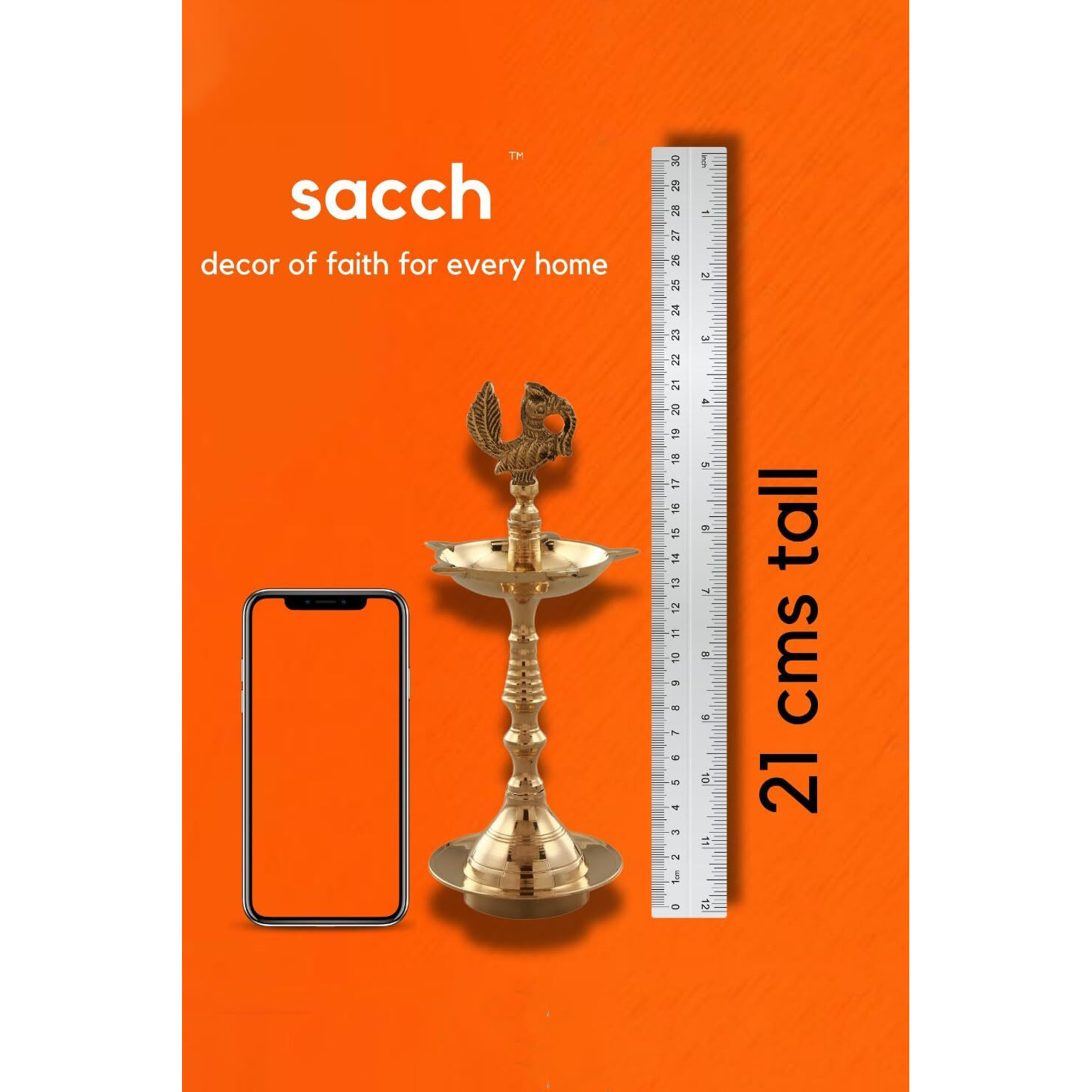 Sacch | Elegant Brass Peacock Diya for Puja (1 Piece, Gold), 250gms, 8.5 Inches Tall & 3.5 Inches Wide.
