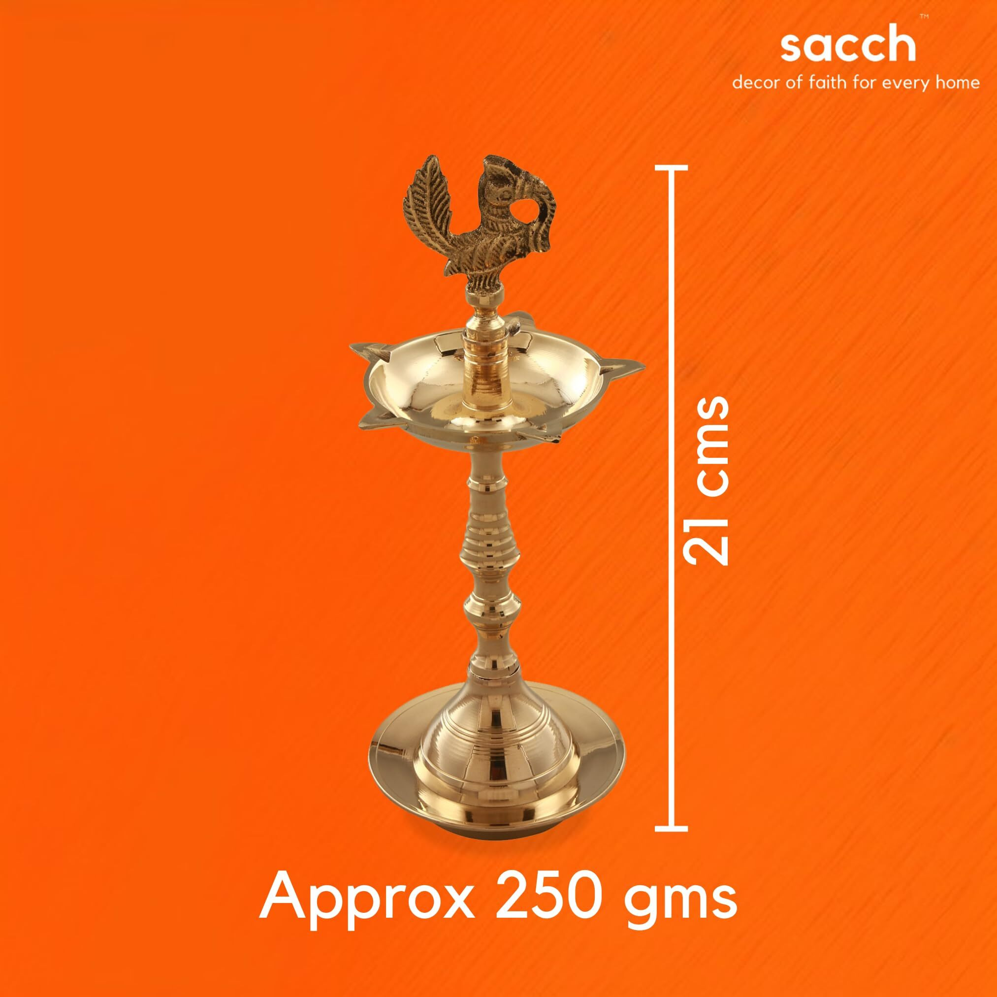 Sacch | Elegant Brass Peacock Diya for Puja (1 Piece, Gold), 250gms, 8.5 Inches Tall & 3.5 Inches Wide.