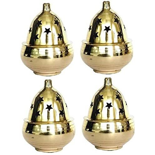 Fashion Bizz Brass Akhand Diya Magical Lantern Brass Diya Decorative Brass Crystal Oil Lamp Lantern Puja Lamp Brass Table Diya Set of 4 Pcs Table Diya Set Ht  3 Inch