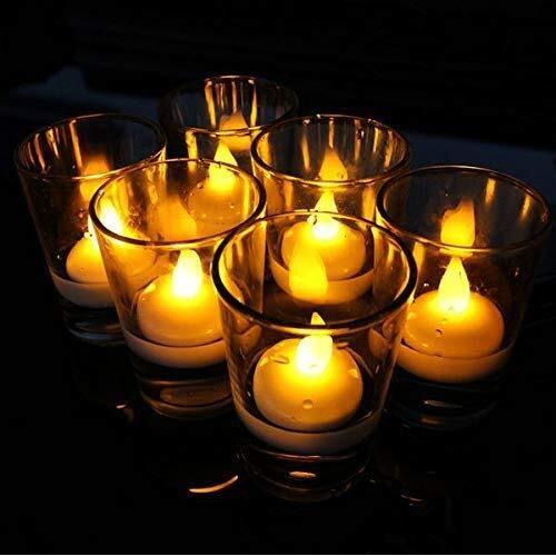 The Bling Stores Floating Tealight Candles Battery Operated Water Sensor, 12 pcs Waterproof LED Flameless Flickering Water Sensor Diya