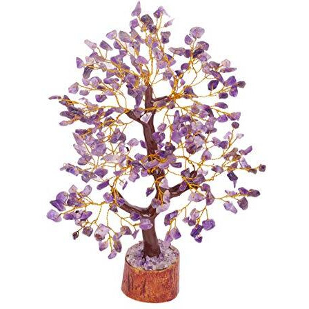 PREK Crystals and Stones, Amethyst Crystal Showpiece for Home Decor Decoration Bonsai Money Tree, Size 10-12 inches, Purple Golden Wire. 1 Piece