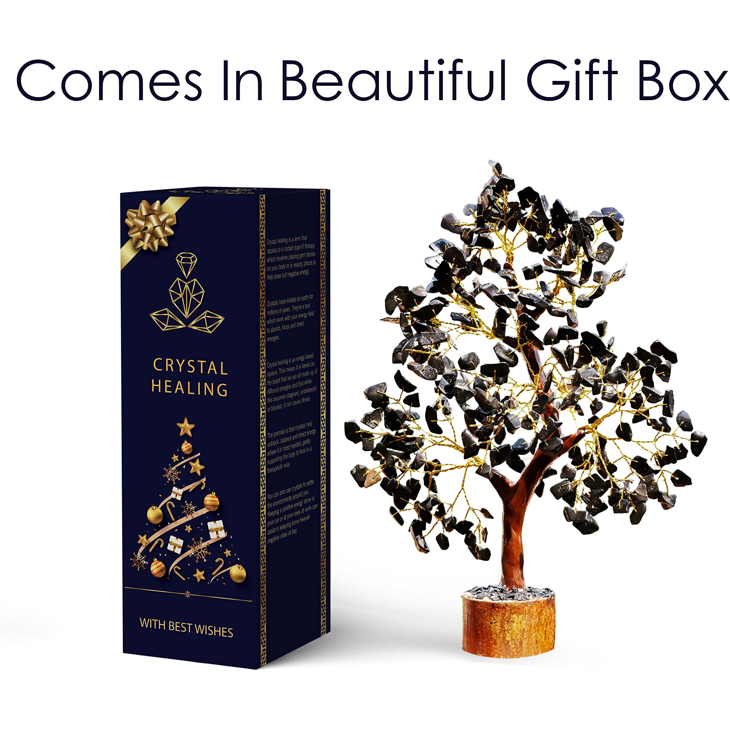 PREK Crystals and Stones, Black Tourmaline Crystal Showpiece for Home Decor Decoration Bonsai Money Tree, Size 10-12 inches, Black Golden Wire. 1 Piece
