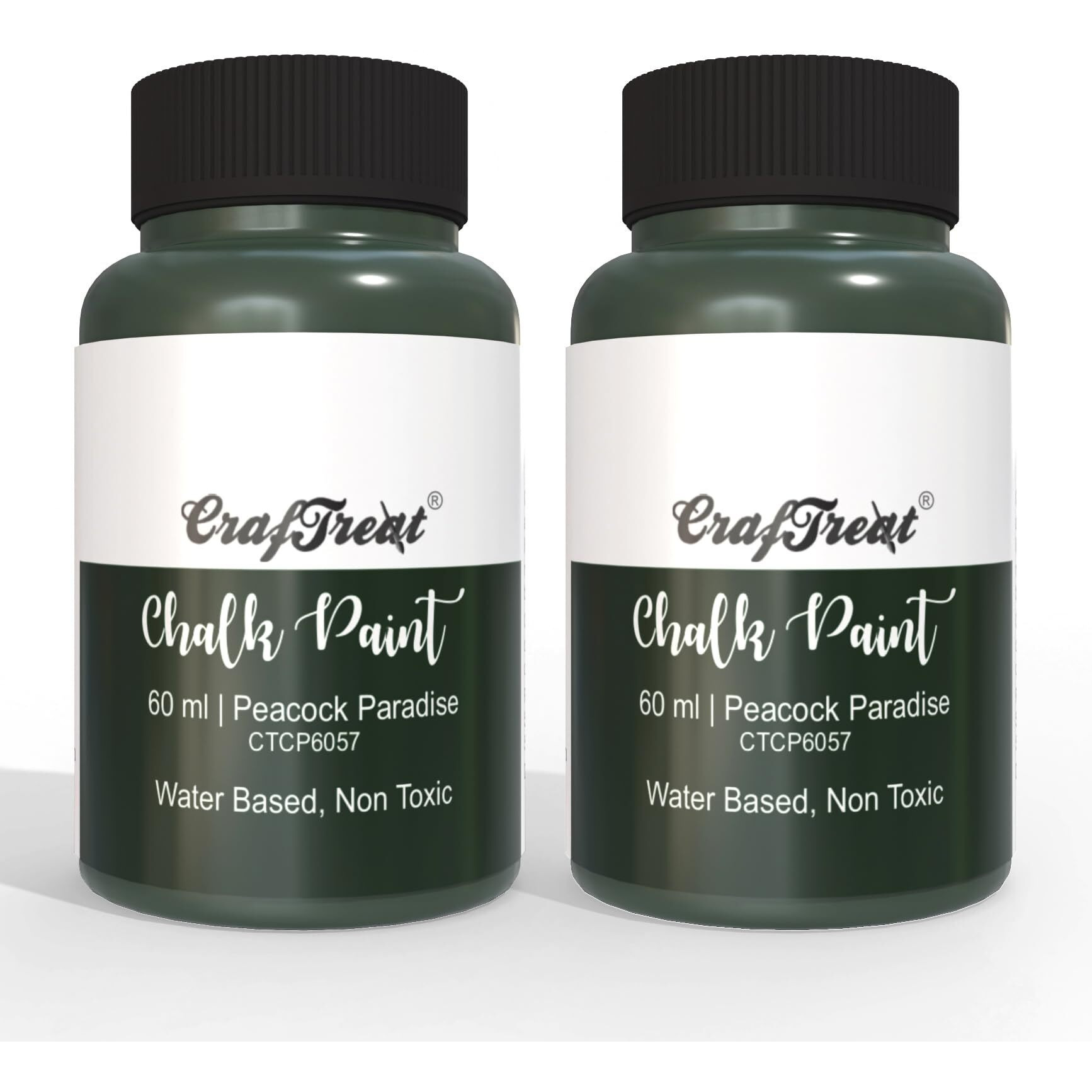CrafTreat Peacock Paradise - Chalk Paint for Wood Furniture, Wall, Home Decor, Glass, DIY Craft - Matte Acrylic Multi Surface Paint - 60ml Each | Pack of 2