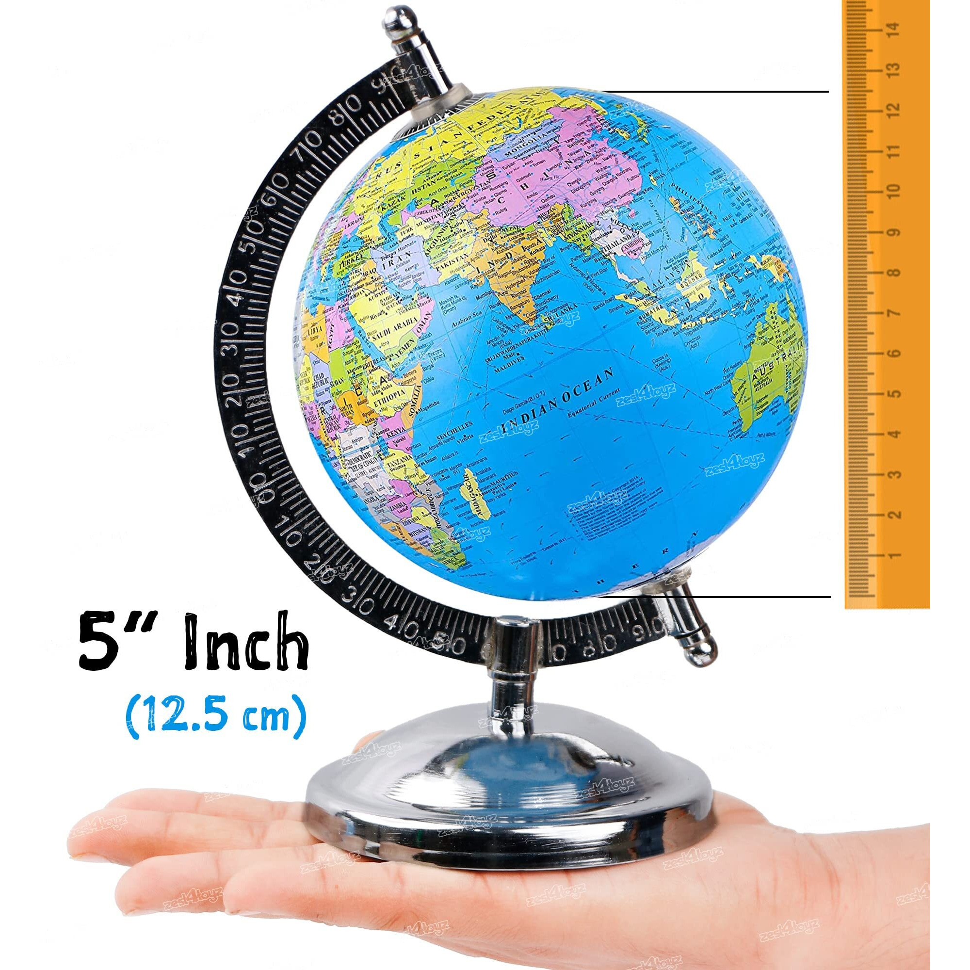zest 4 toyz Globe Educational 7 Inches Height Metal Base Globe Home Decor World Globe Office Decor Gift Item Show Piece