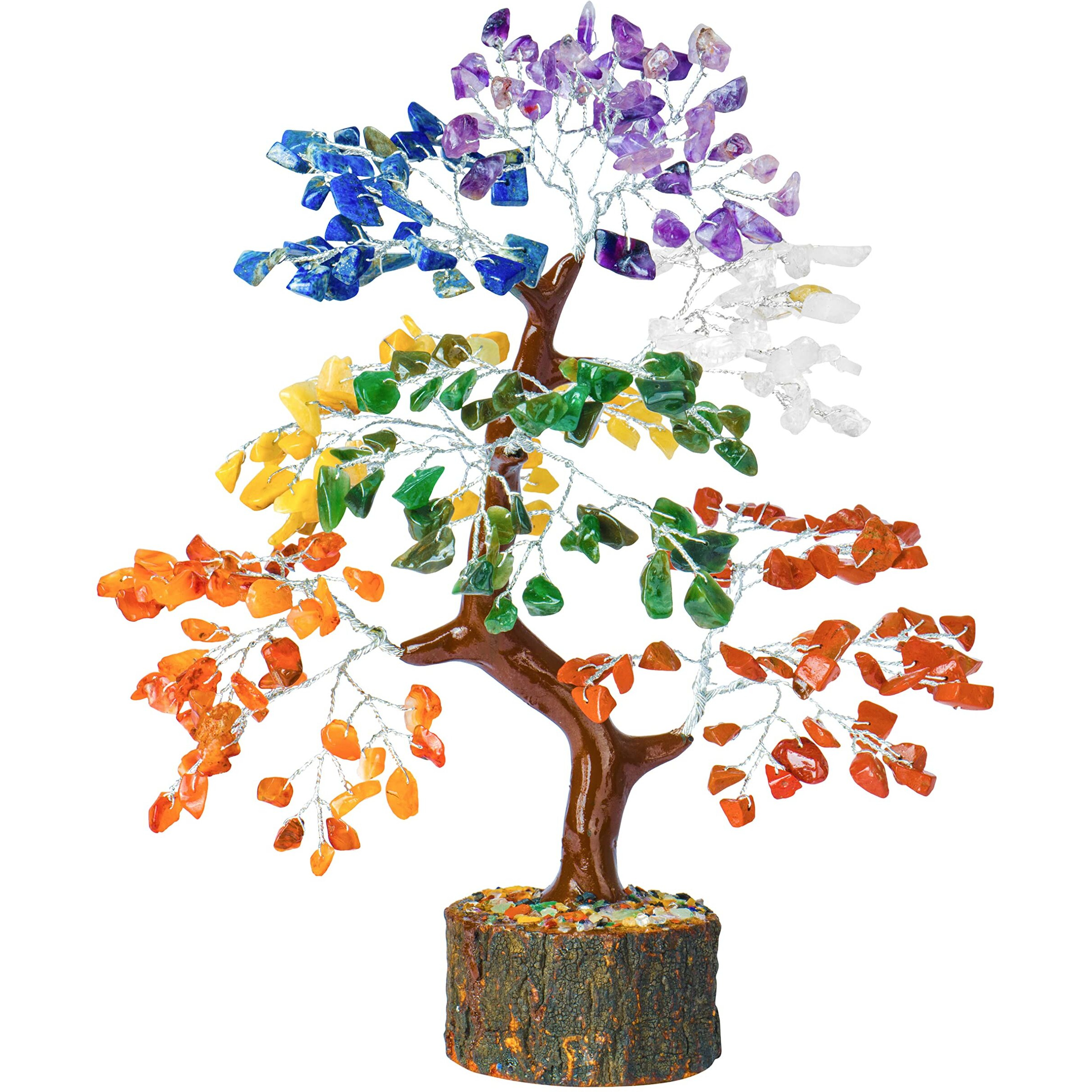 PREK 7 Seven Chakra Crystal Tree Gemstone Tree Crystal Showpieces for Home Decor Items Good Luck Gifts with Silver Wire and 300 Beads Size 10-12 Inches (Seven Chakra Silver)