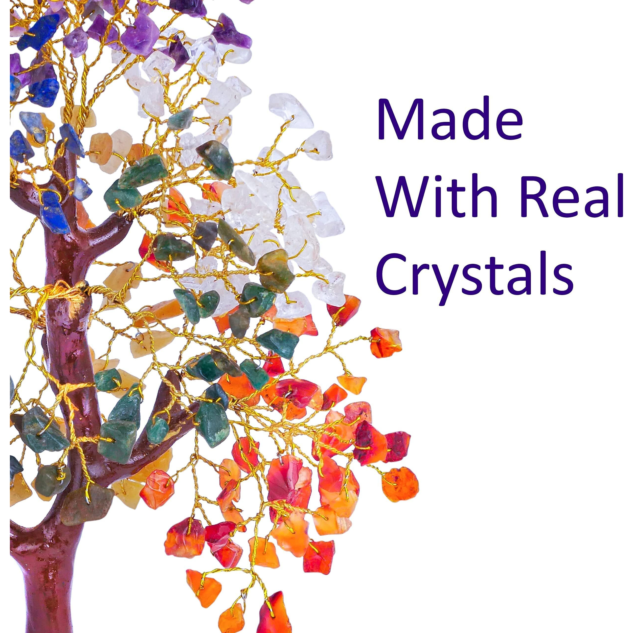 PREK Crystals Gemstones, Seven Chakra Crystal Tree Good Luck Show Pieces for Home Decor Items Decoration Bonsai Money Tree Plant Marriage Gift, Size 10-12 inches, Multicolor Golden Wire