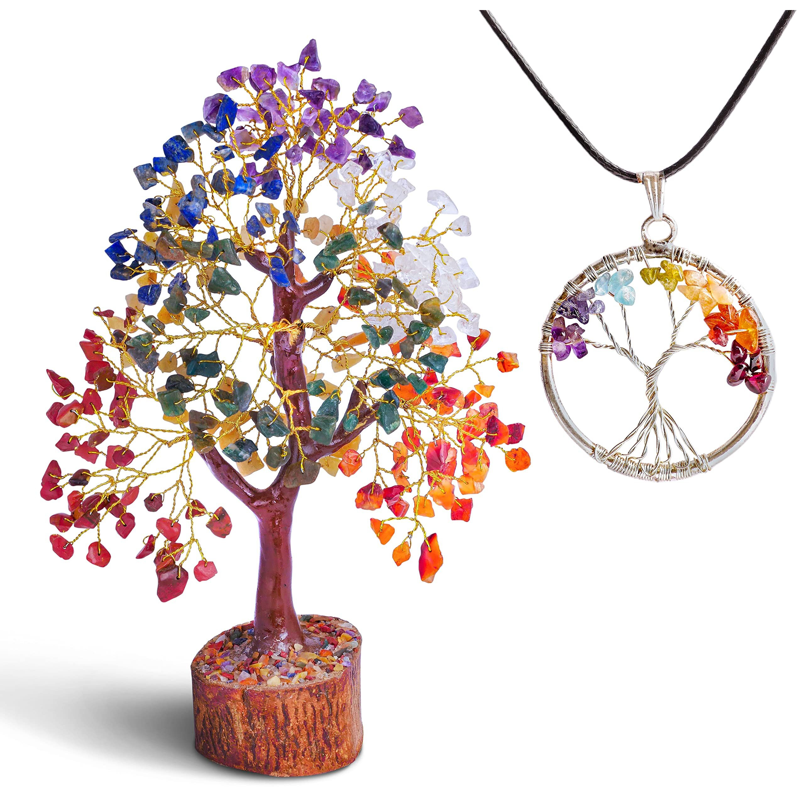 PREK Crystals and Stones, Seven Chakra Crystal Showpiece for Home Decor Decoration Bonsai Money Tree, Size 10-12 inches, Multicolor Golden Wire 2, 1 piece