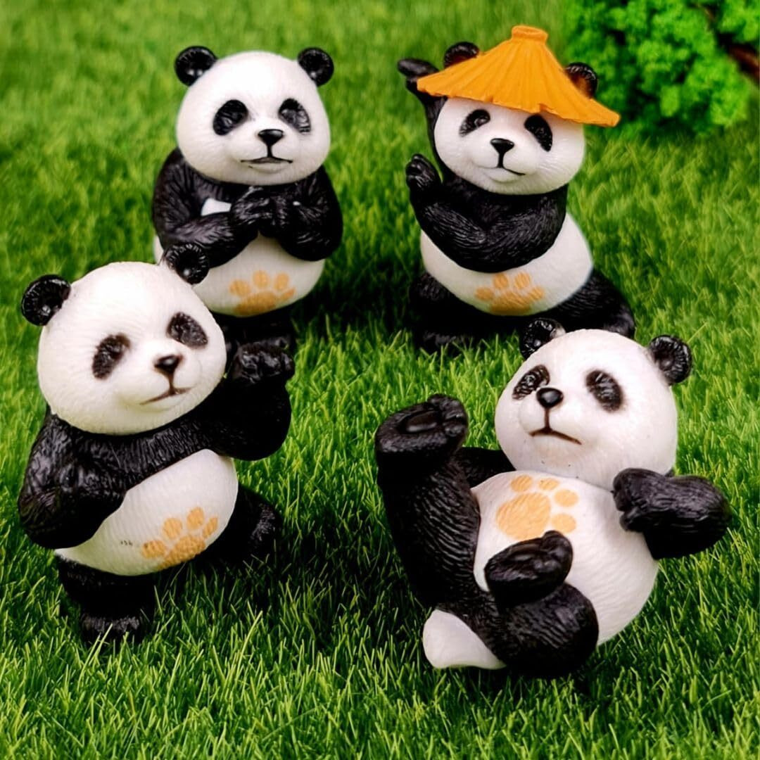 SATYAM KRAFT 4 Pieces of Panda Miniature Set for Unique Gift, Home decor, Rakshabandhan, Living Room, Figurines, decoration Items(Multicolor)(Poly resin)(4 pieces in 1 set)(4.5 x 3 cm)