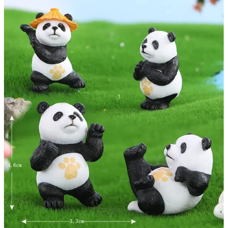 SATYAM KRAFT 4 Pieces of Panda Miniature Set for Unique Gift, Home decor, Rakshabandhan, Living Room, Figurines, decoration Items(Multicolor)(Poly resin)(4 pieces in 1 set)(4.5 x 3 cm)