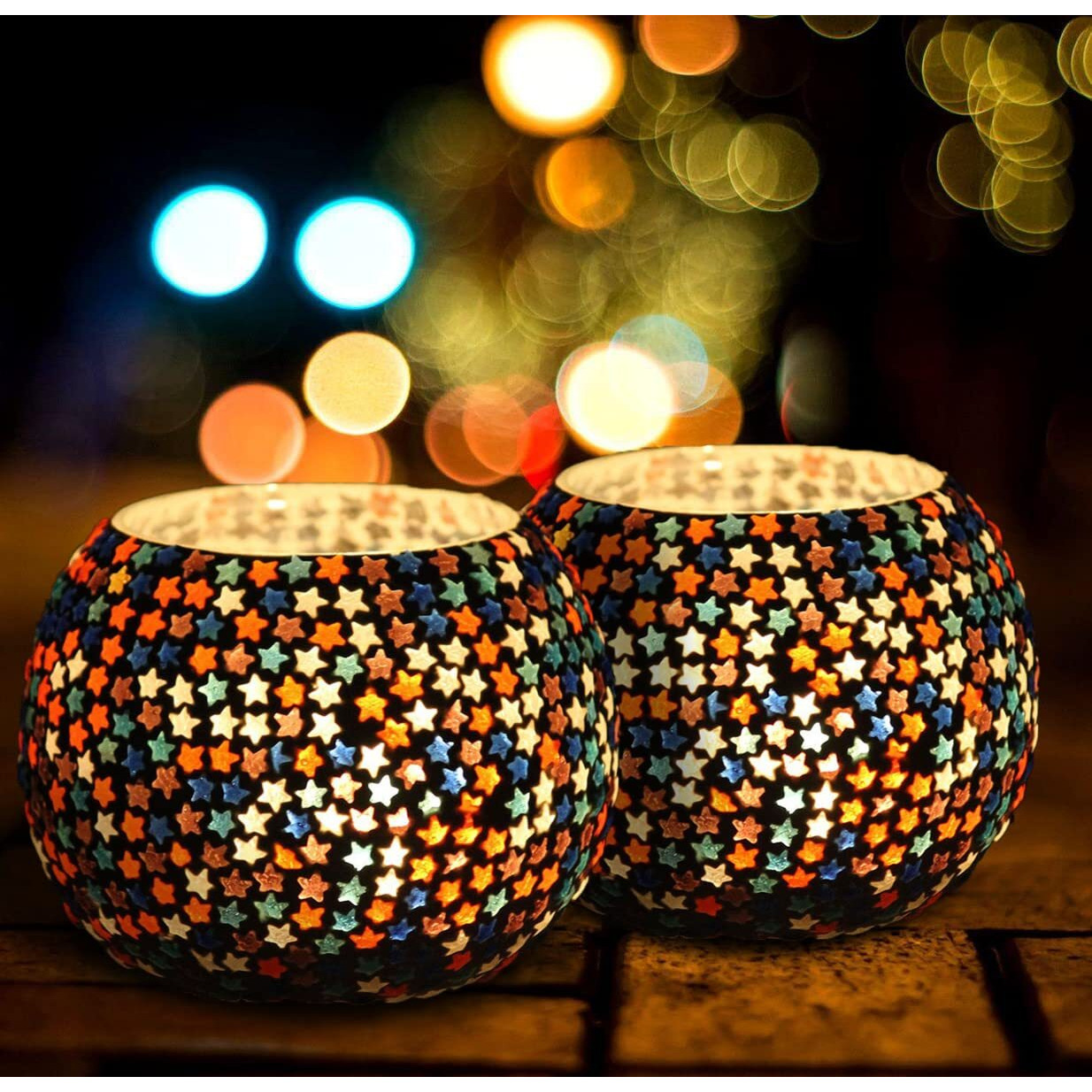 The Purple Tree Glass Mosaic Tealight Candle Holder, (Pack of 2), Candle Holder, Diwali Candle Holder, tealight Holder, Diwali Gift, Best Gift for Diwali Decor, Christmas Dcor, Diwali Decoration