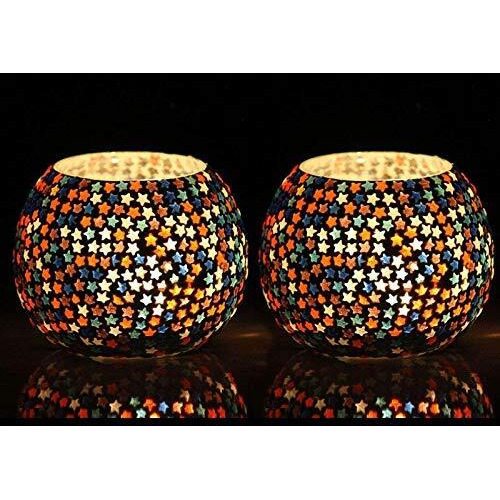 The Purple Tree Glass Mosaic Tealight Candle Holder, (Pack of 2), Candle Holder, Diwali Candle Holder, tealight Holder, Diwali Gift, Best Gift for Diwali Decor, Christmas Dcor, Diwali Decoration