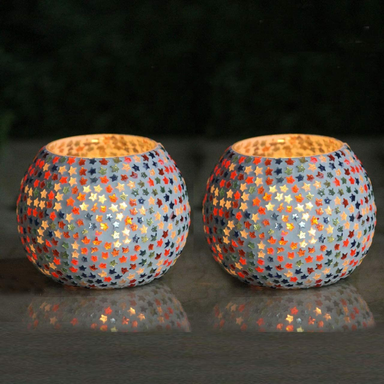 The Purple Tree Glass Mosaic Tealight Candle Holder, (Pack of 2), Candle Holder, Diwali Candle Holder, tealight Holder, Diwali Gift, Best Gift for Diwali Decor, Christmas Dcor, Diwali Decoration