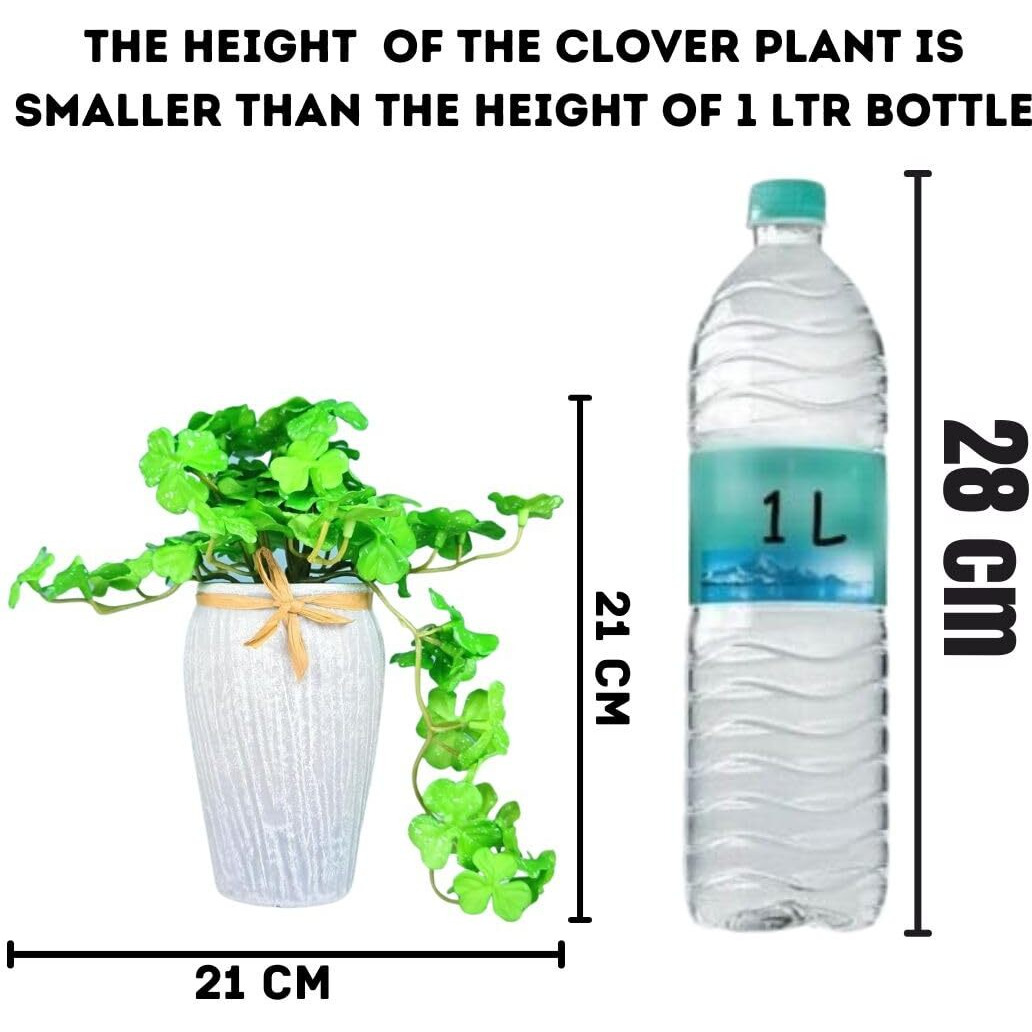 SATYAM KRAFT 1 Pc Artificial Flower Clover Plant with Vase Display for Home Decor, Room,Welcome Decoration Item, Realistic Look for Gifting, Ganpati Decoration, RakshaBandhan(with Vase)(Color 8)