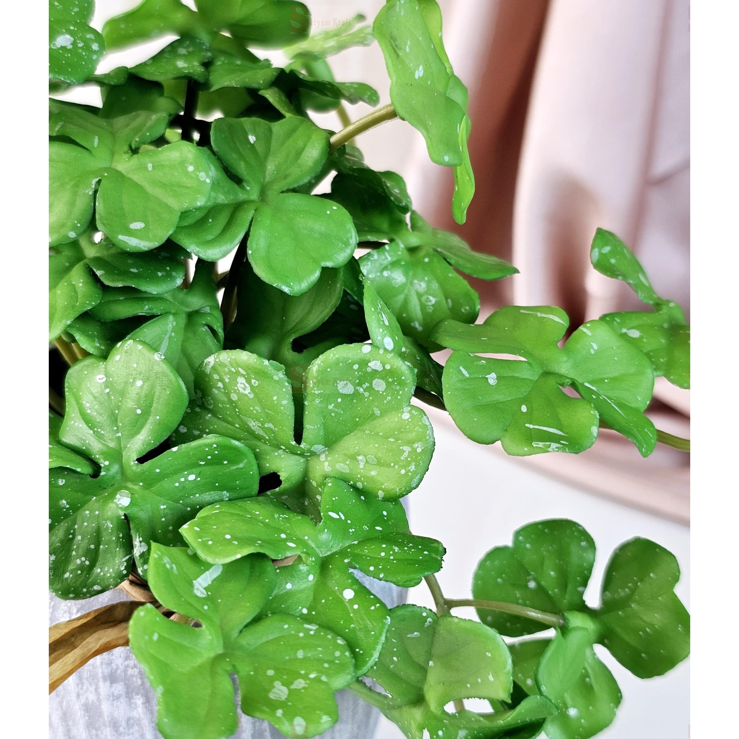 SATYAM KRAFT 1 Pc Artificial Flower Clover Plant with Vase Display for Home Decor, Room,Welcome Decoration Item, Realistic Look for Gifting, Ganpati Decoration, RakshaBandhan(with Vase)(Color 8)