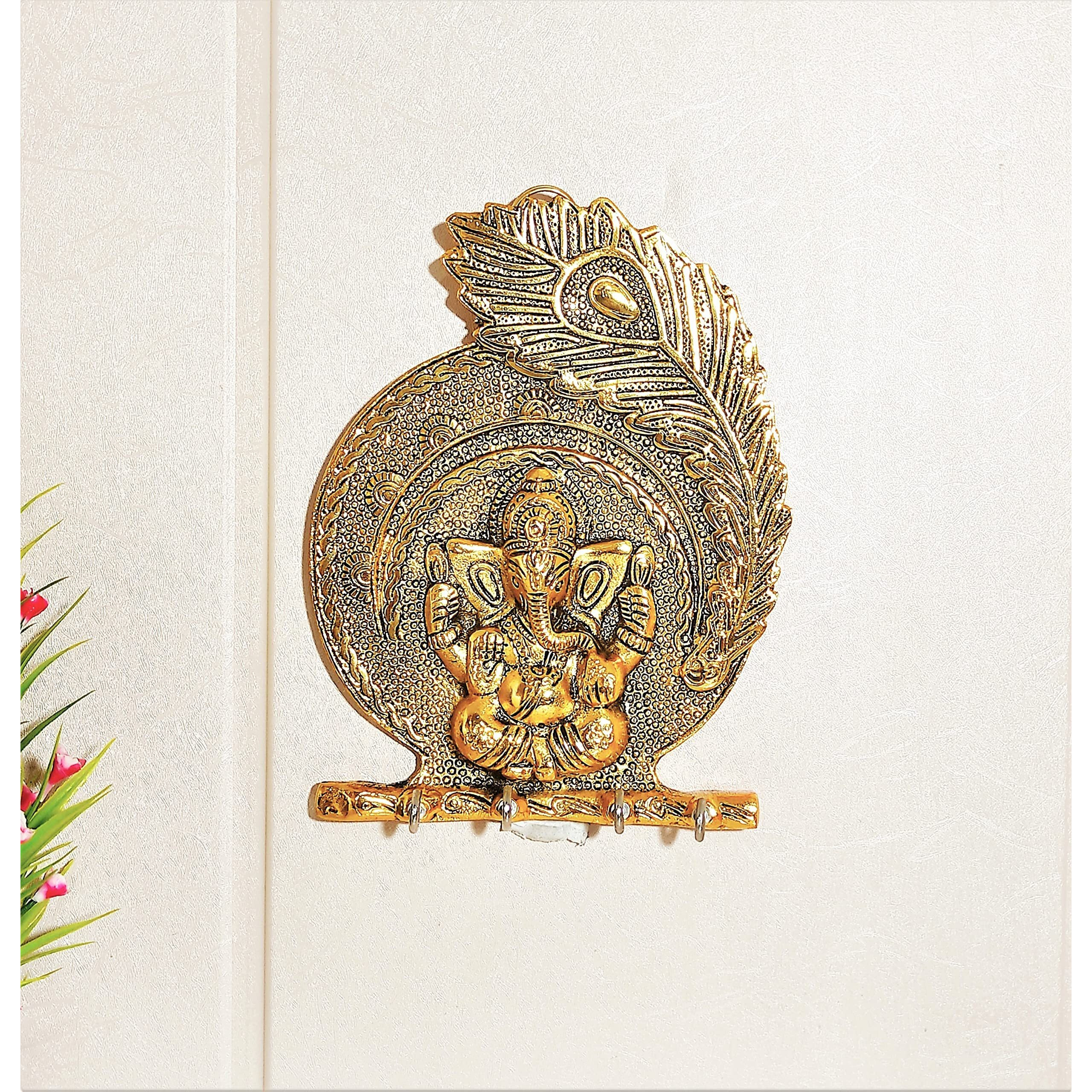 KridayKraft Metal Ganesha ji Key Holder Decorative for Wall | Ganesh Statue/Religious Idol/Wall Hanging Ganesh/Home Decor Show piece Gifts/Wall Sculpture Idol key holder Metal Key Holder