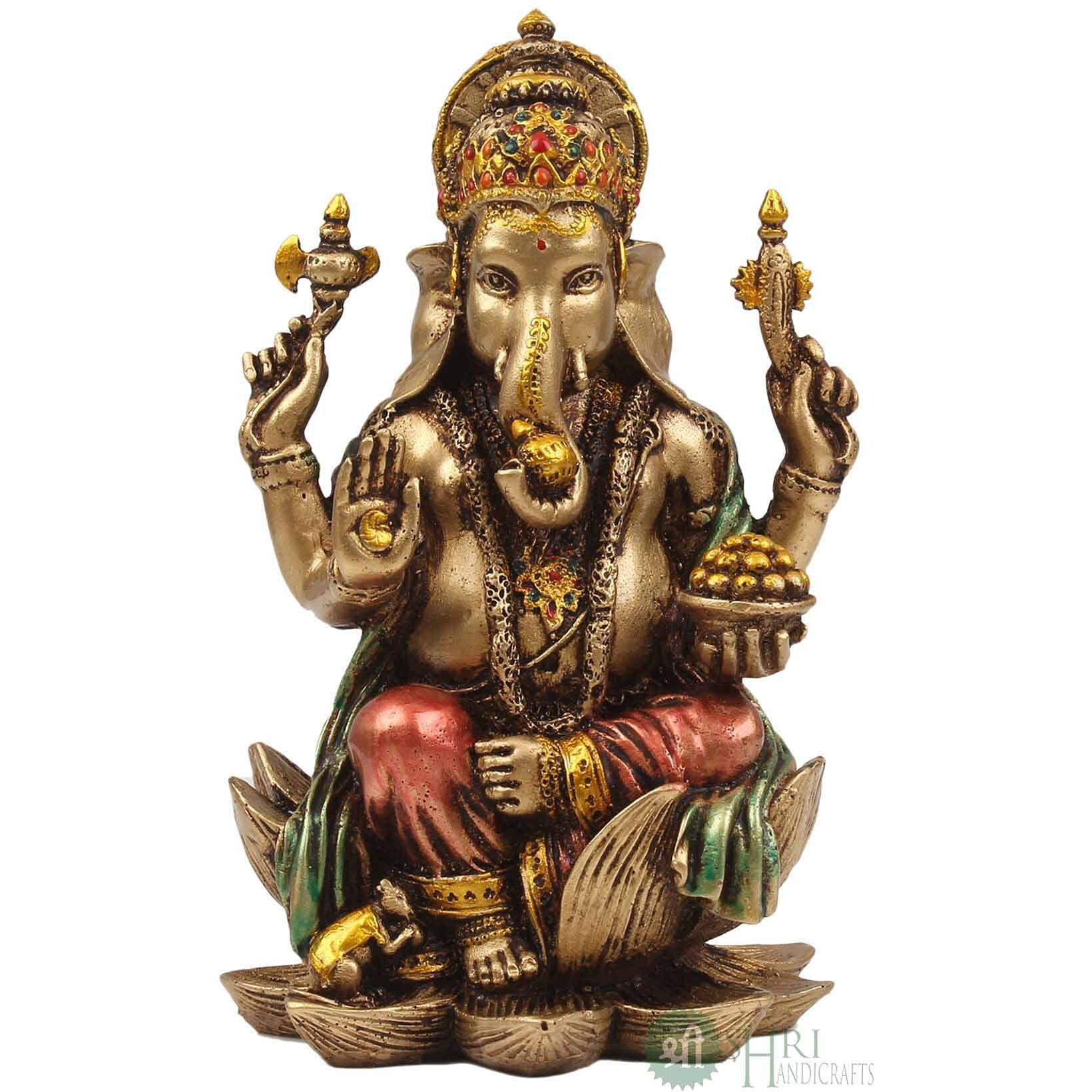 Karigar Shop Resin Lord Ganesh Idol Decorative Showpiece Statue for Home Office Decor Ganesha Idols Murti for Pooja (7 Inches, Metal Finish)