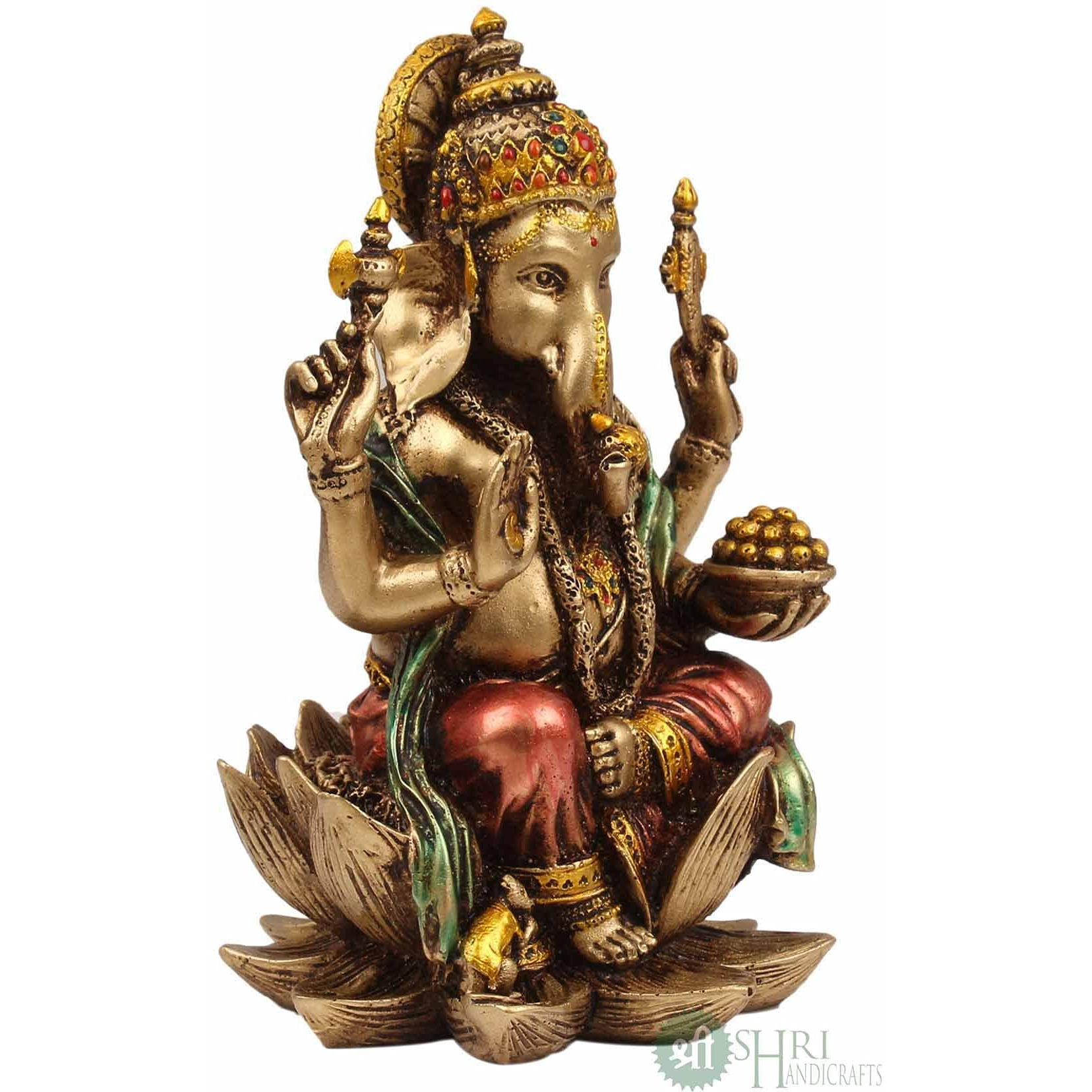 Karigar Shop Resin Lord Ganesh Idol Decorative Showpiece Statue for Home Office Decor Ganesha Idols Murti for Pooja (7 Inches, Metal Finish)