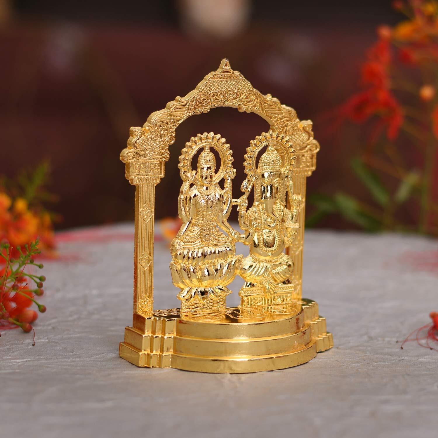 Collectible India Gold Plated Laxmi Ganesh Idol Showpiece - Metal Lakshmi Ganesh Statue - Diwali Home Decoration Items Gift - Lakshmi Ganesh for Diwali puja