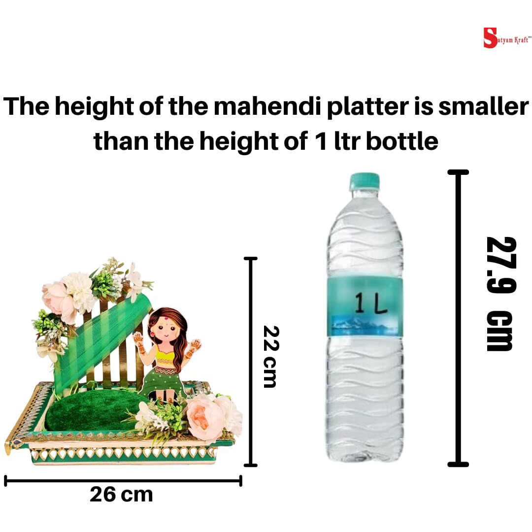 SATYAM KRAFT 1 pc Mehendi Handcrafted Platter Thali, Ideal for shaadi Decor,Handmade Decorative mhendi Plate for Brides Maid dulhan,Marriage,Wedding Functions (Model E)